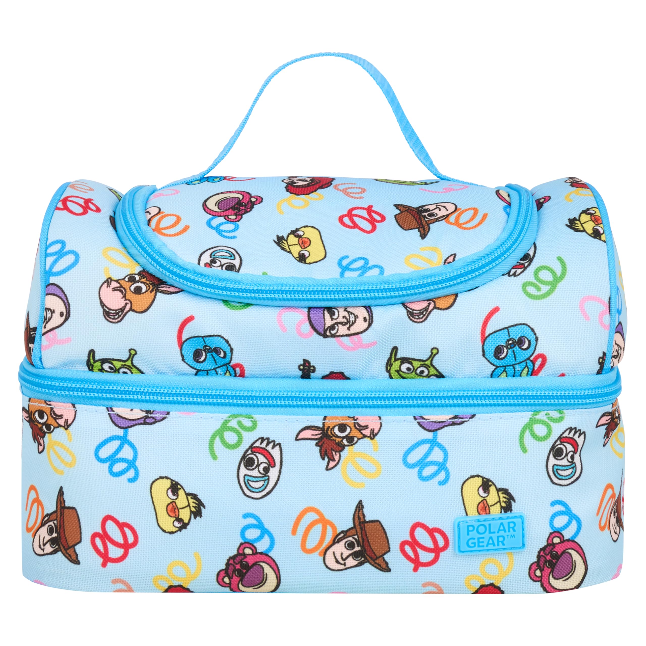 Disney Toy Story Lunch Bag with 2 Compartments, Blue, Toy Story Characters Pattern, 600D Polyester, Insulated,Ideal for School & Work, with Name Tag & Carry Handle