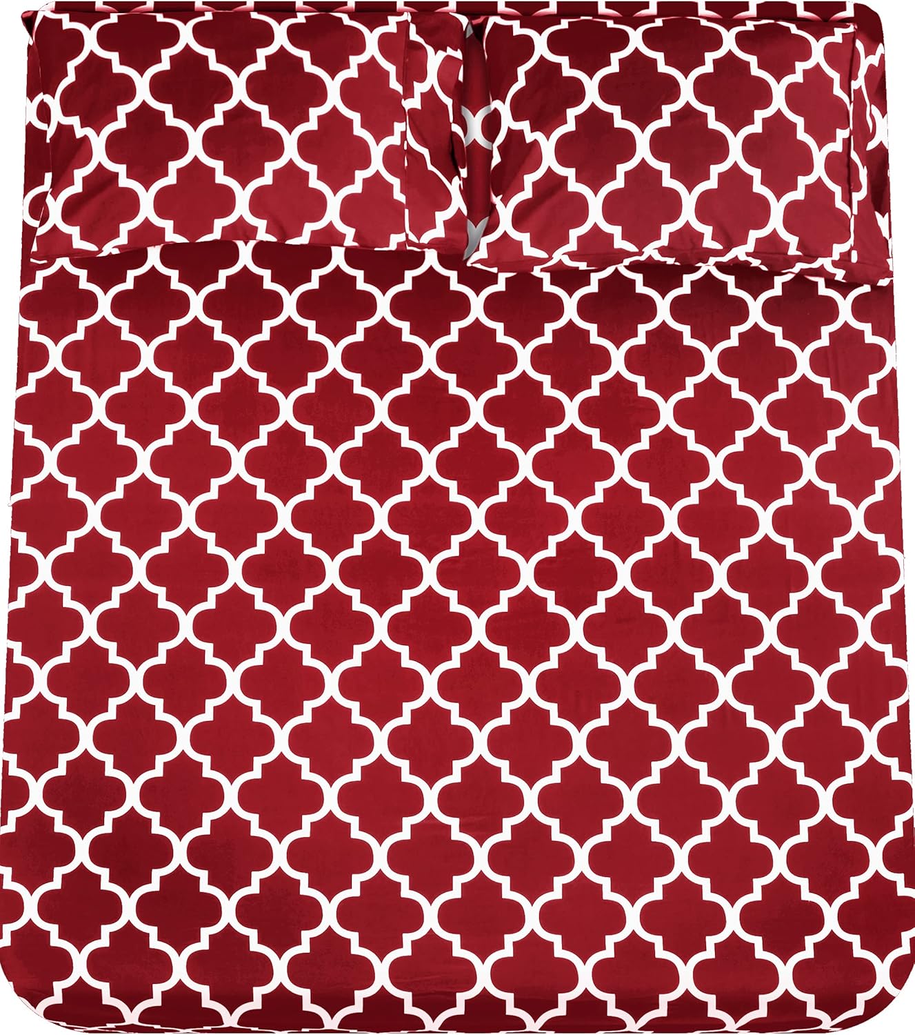 Utopia Bedding Printed Queen Sheet Set - 1 Fitted Sheet, 1 Flat Sheet and 2 Pillowcases - Soft Brushed Microfiber Fabric - Shrinkage and Fade Resistant (Queen, Burgundy Quatrefoil with White Pattern) : Home & Kitchen