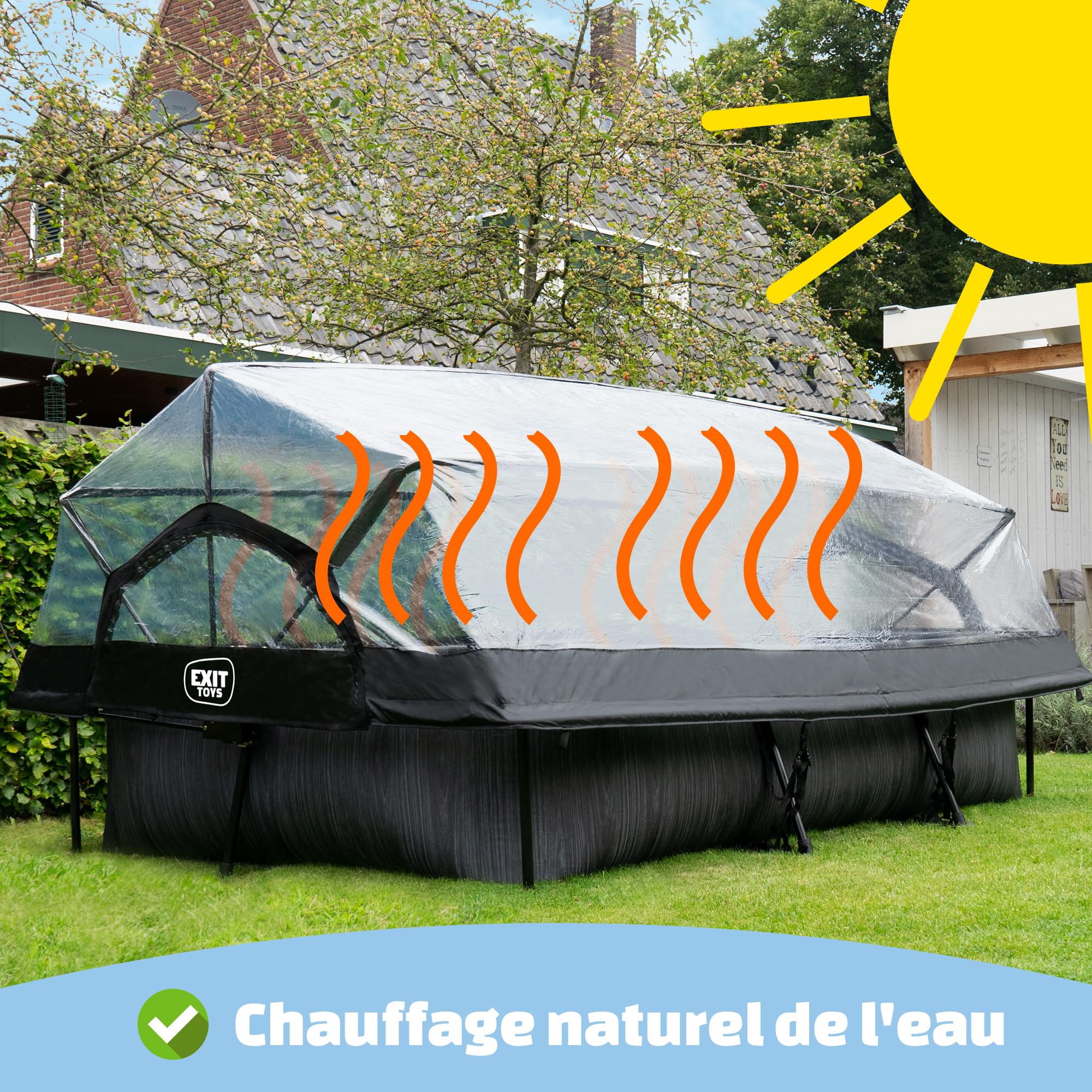 EXIT Toys Dôme Piscine Hors Sol Rectangulaire 400 x 200 cm Universel – pour Piscines Tubulaires 390–405 x 190–205 cm – Abri Pliable avec Set de Connexion – Transparent