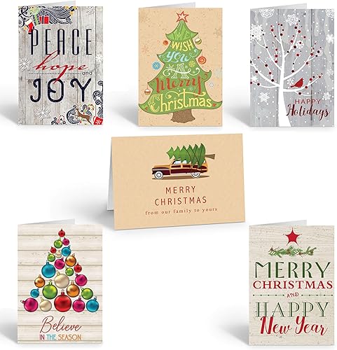 Miniatura 1 de Tarjetas navideñas rústicas surtidas - 18 tarjetas de Navidad en caja y sobres