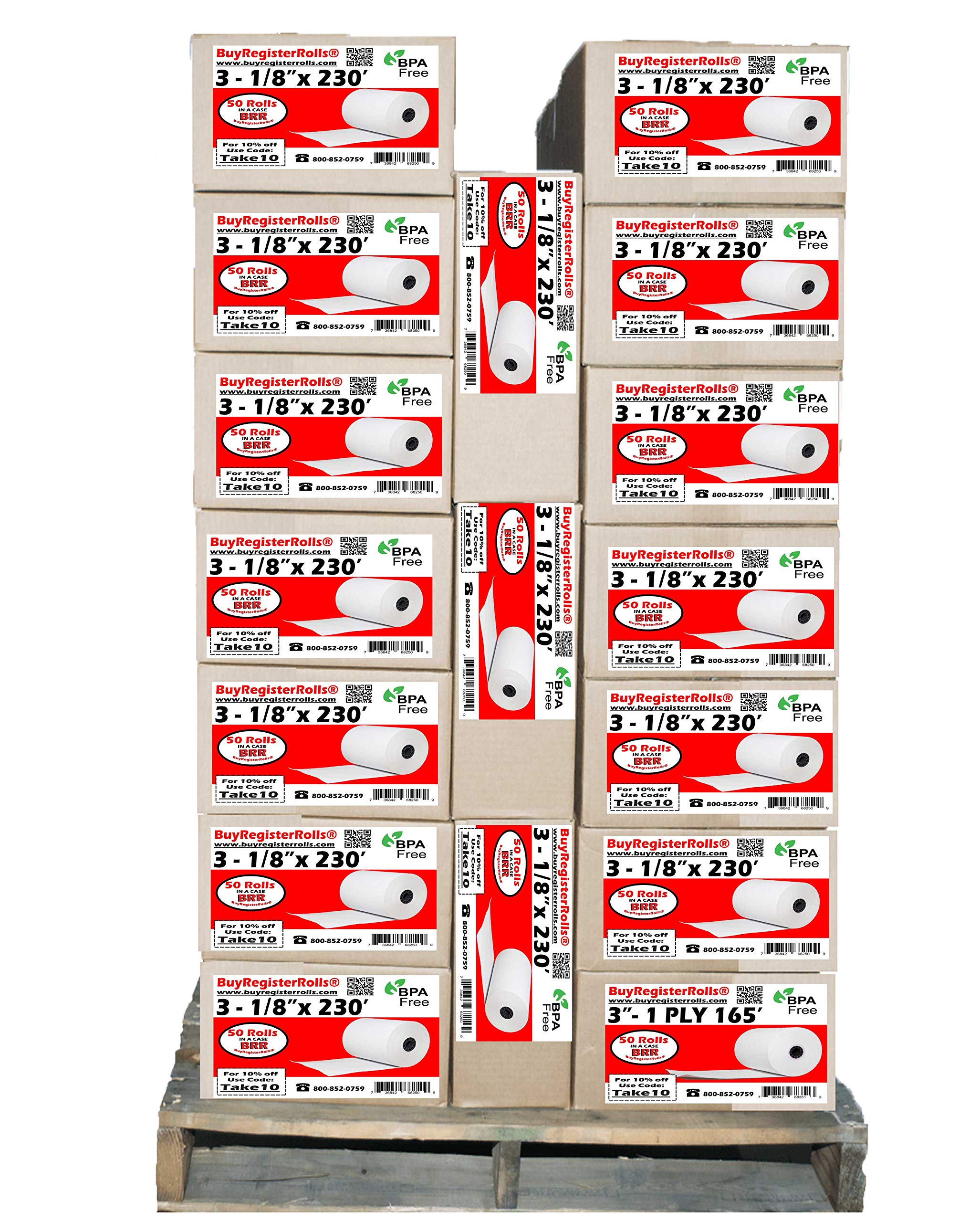 3 1 8 x 230 Thermal Receipt Paper POS Cash Register 50 Rolls/case BPA Free Nayelish- Pallet contains 2500 Rolls in 50 Cases - M244A Thermal Paper 3 1/8 Inch x 230' Paper 50 Rolls Premium thermal,