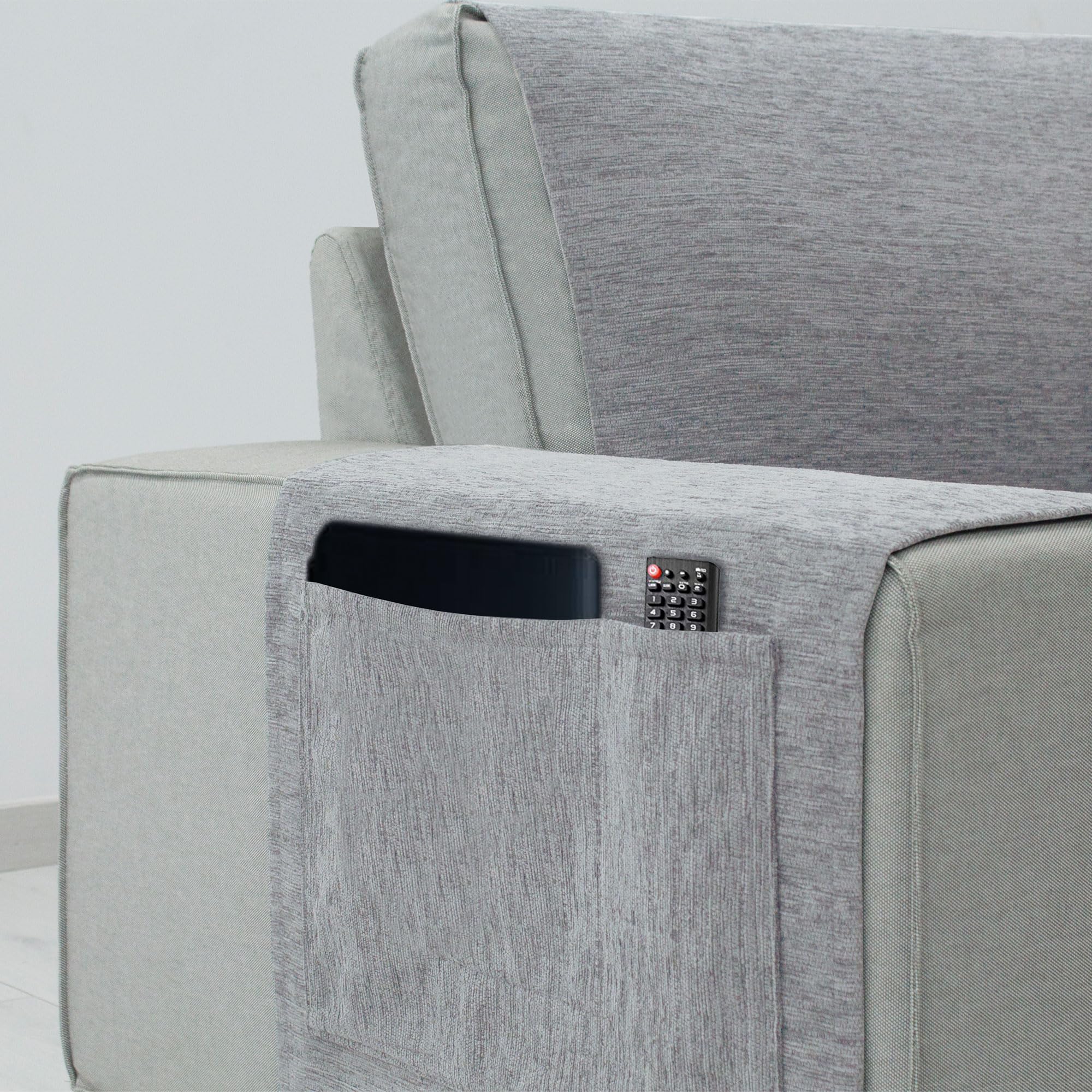 FAVERTI® Cubre Sofá Chaise Longue Brazo Izquierdo 240 (Visto de Frente) | Modelo PEGO | Gris Claro | Chenilla Tacto Extra Suave, Protector Chaise de Calidad Hecho en España con Material Reciclado