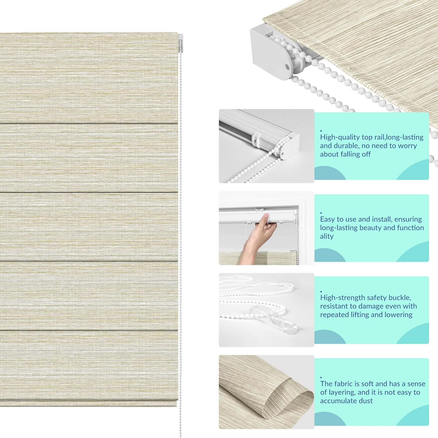 Light Filtering Roman Shades: Room Darkening Blinds for Windows, Suitable for Bedroom, Living Room and Office, Thermal Insulated Window Shades, Beige 39" W × 88" H
