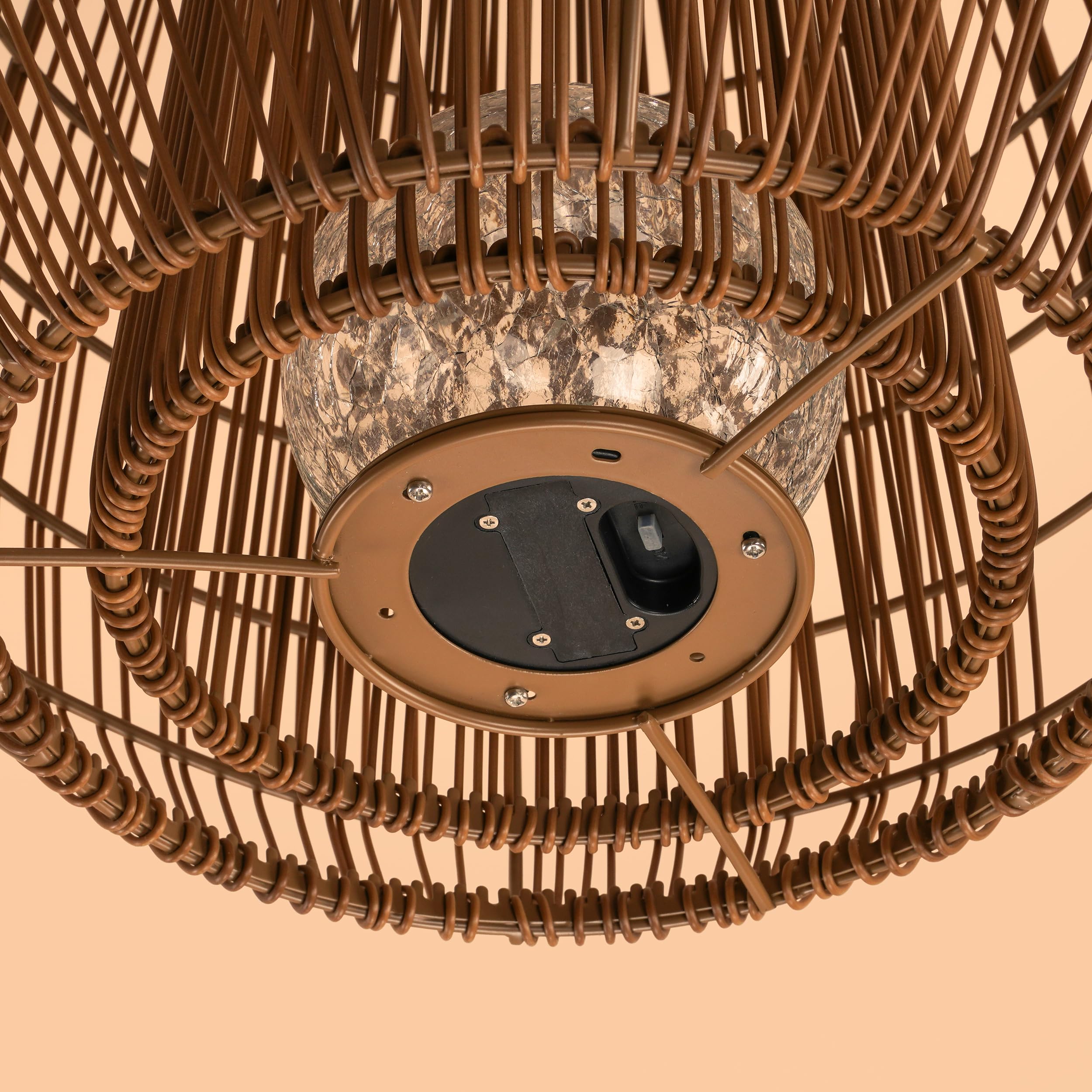 Esotec Solar Rattanleuchten Isabella, 2er Set, Crackle Bruchglas Kugel, Boho Windlichter für draußen, Polyrattan-Geflecht, Akku, Solarleuchte Rattan, wetterfest, outdoor, außen, IP44, 102283