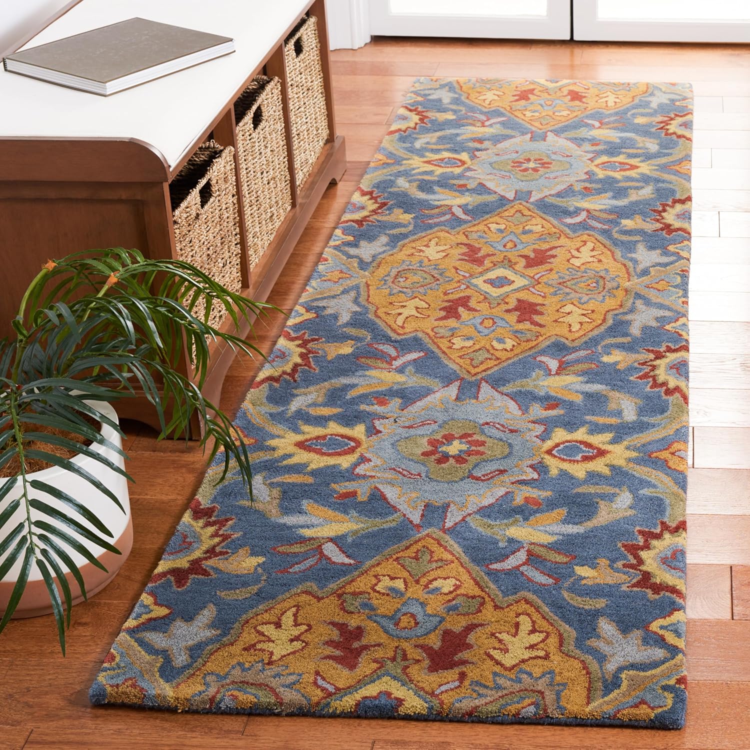 Navy and Gold Hand-Tufted Wool Runner Rug