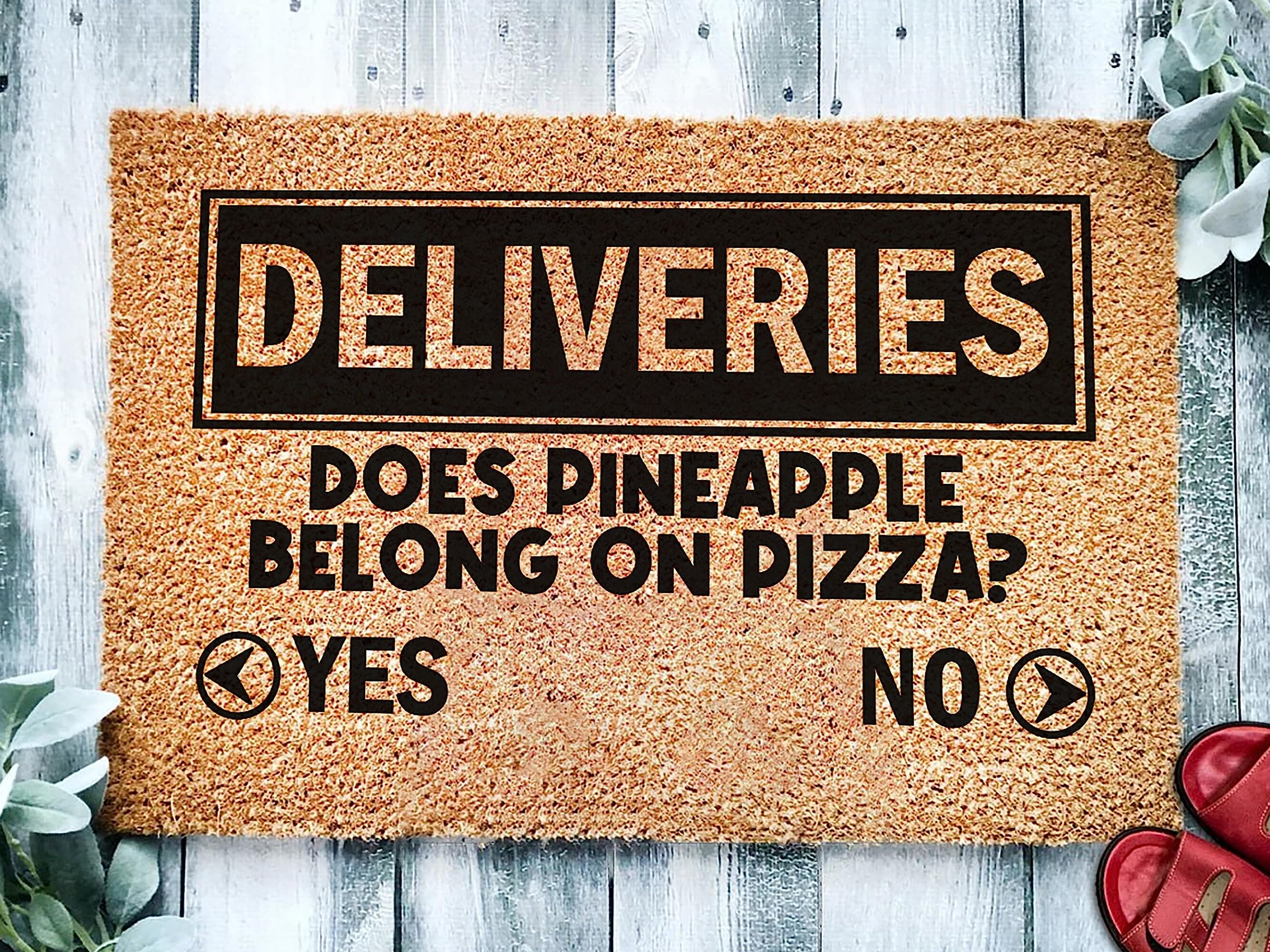Deliveries Does Pineapple Belong On Pizza Funny Doormat,Welcome Home Front Door Mat,Funny Gift Home Doormat,New Home Gift 24X16 Inch — image 1