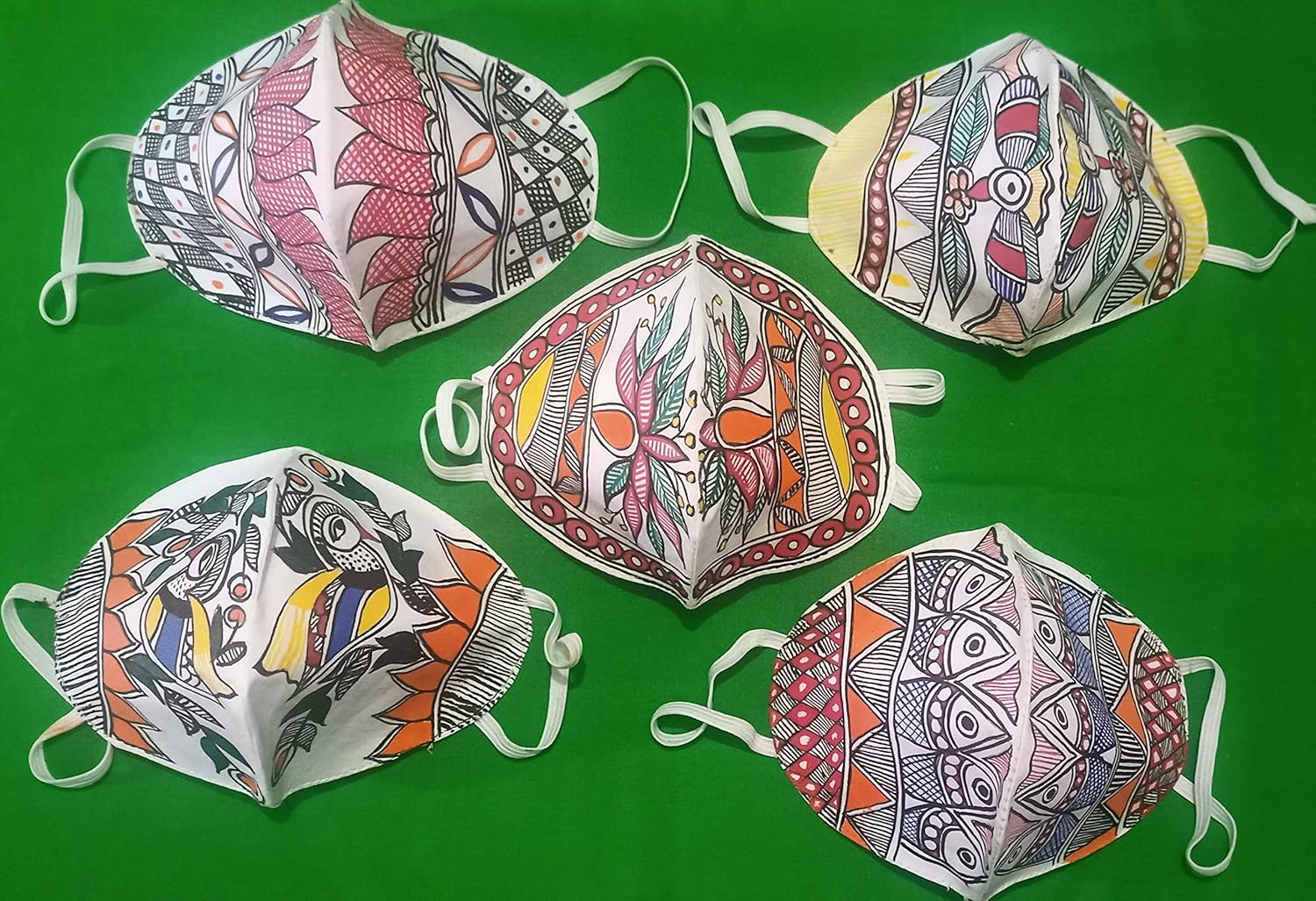 Buy Madhubani (mithila) painting face mask (pack of 5, 3 layered cotton