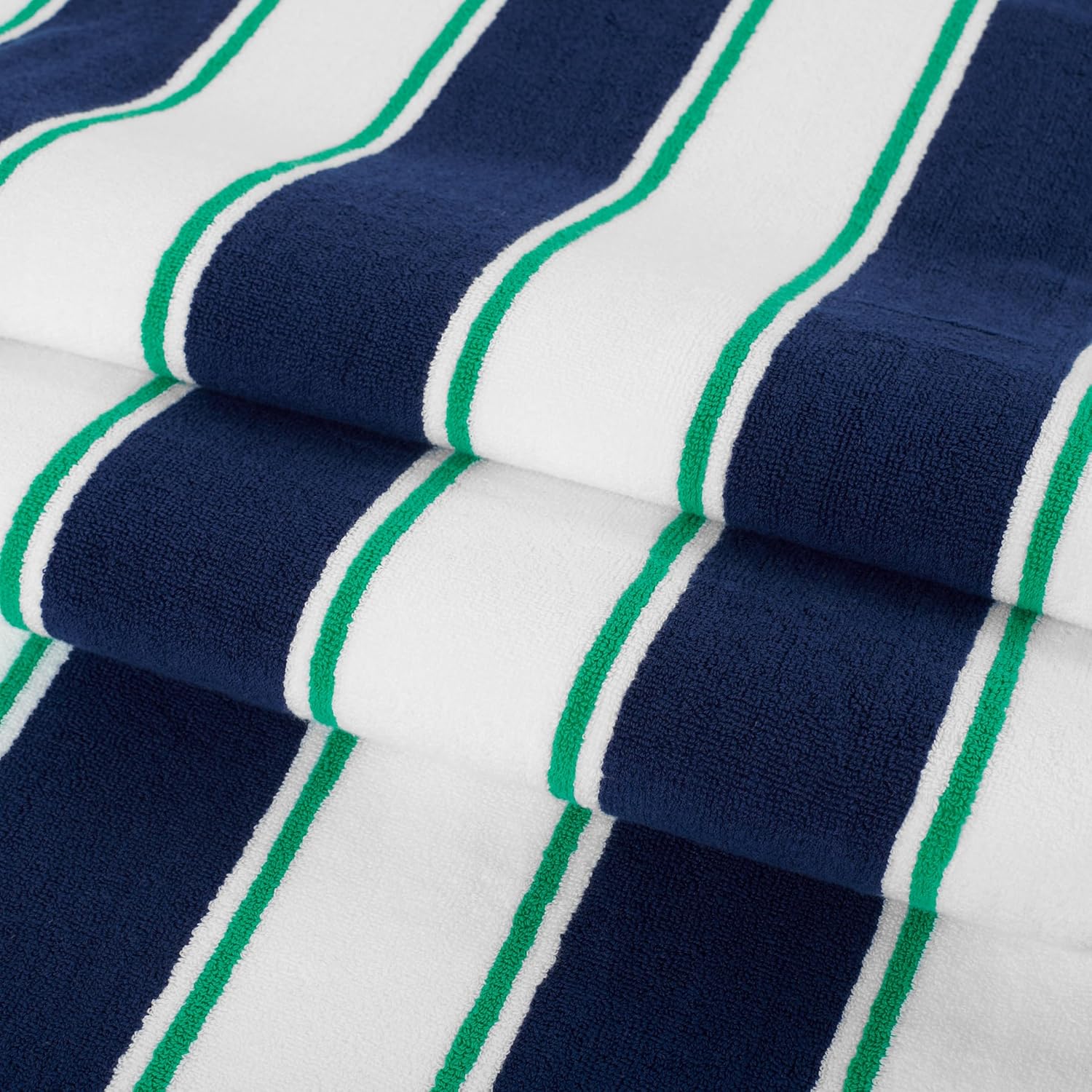 Aston & Arden Striped Beach Towel - Oversized 35 x 70 Soft Plush Thick Cotton, 600 GMS Heavy & Luxury for Pool Chairs, Resort, and Hot Tub, Navy/Green