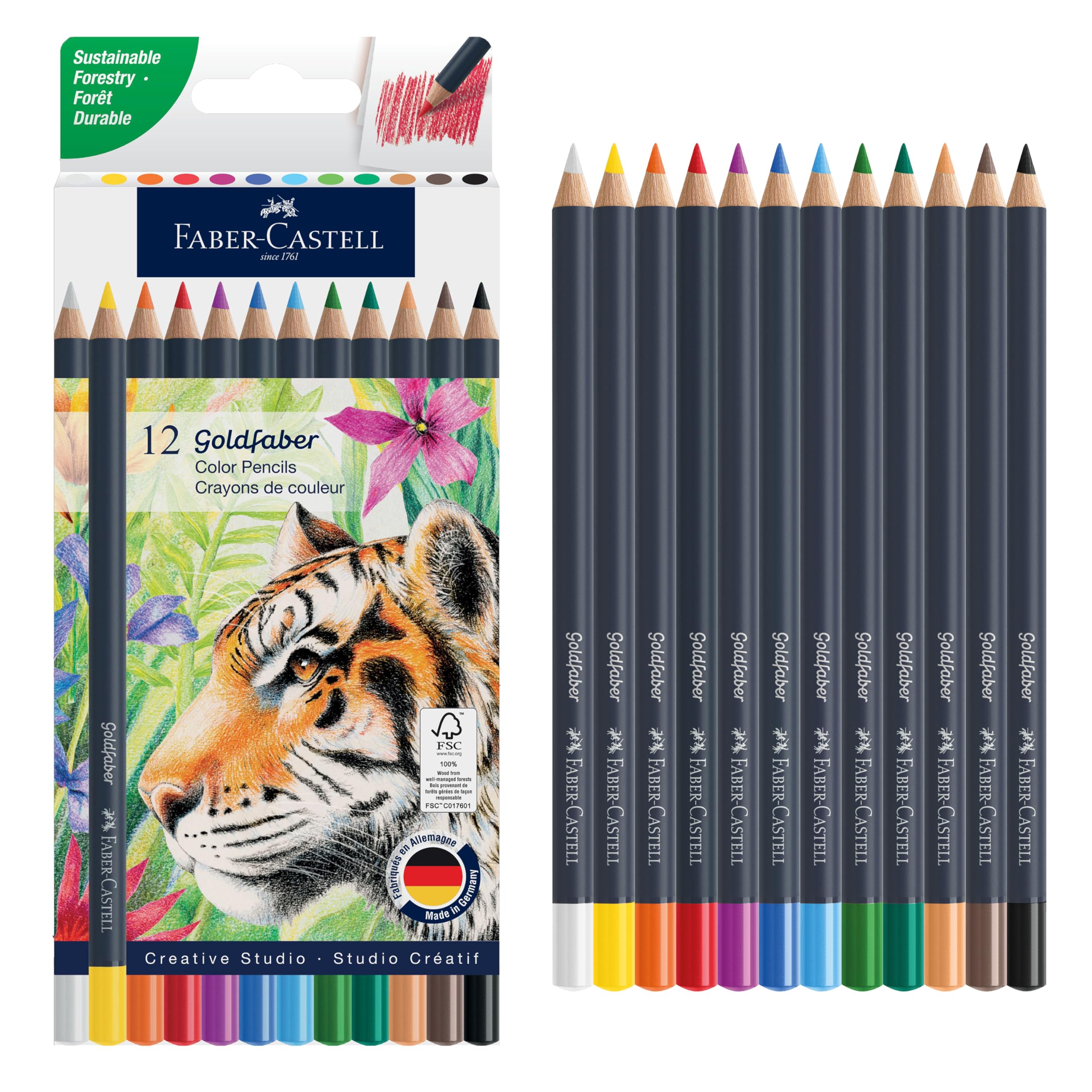 Goldfaber Colored Pencils, 12 Classic Colors for Artists
