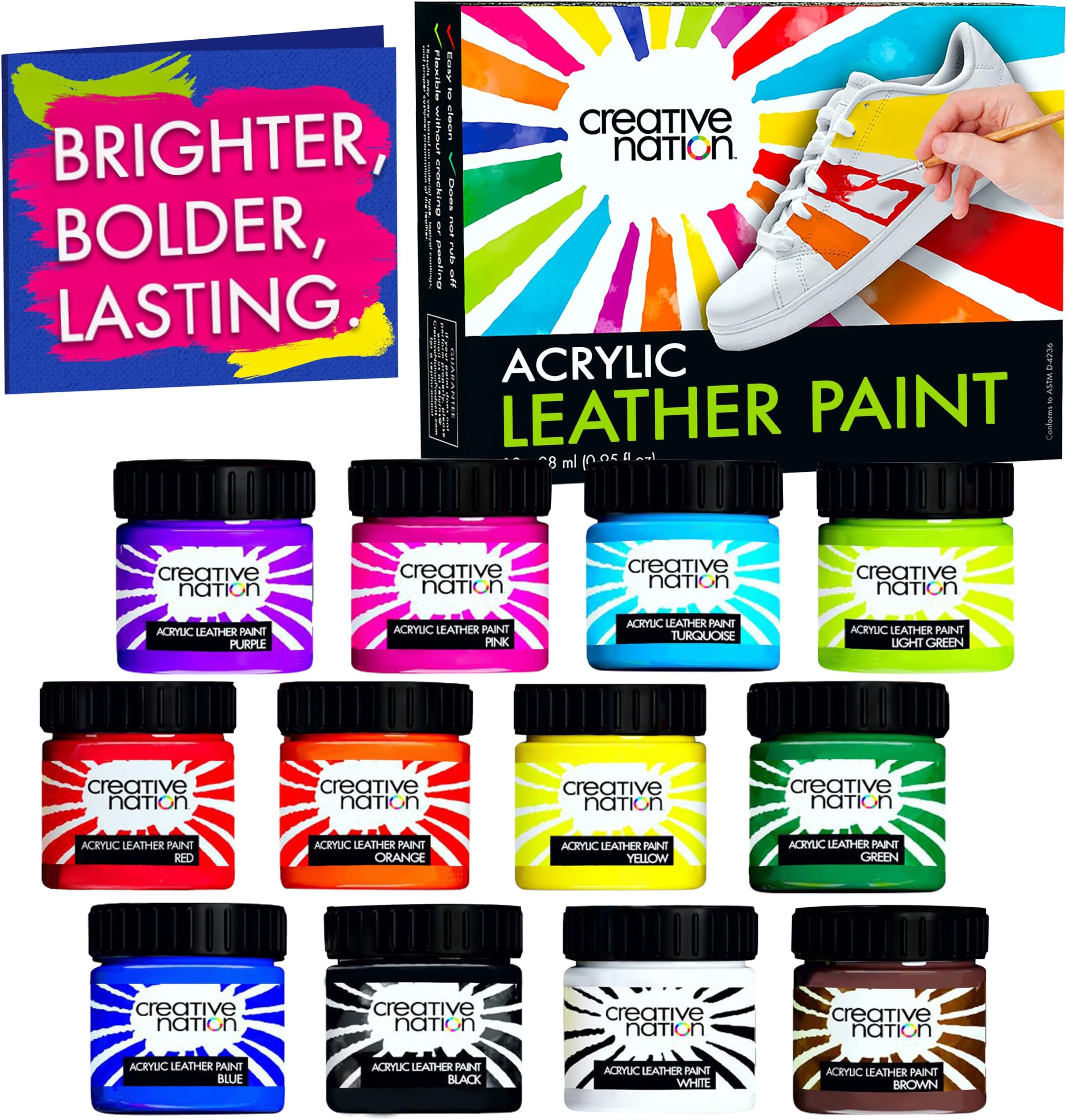 Creative Nation 12 Colors Acrylic Leather Paint for Shoes & Leather Accessories - Premium Shoe Paint Kit for Sneakers, Bags, Purses & More - Waterproof, Flexible, Long-Lasting Sneaker Paint Kit