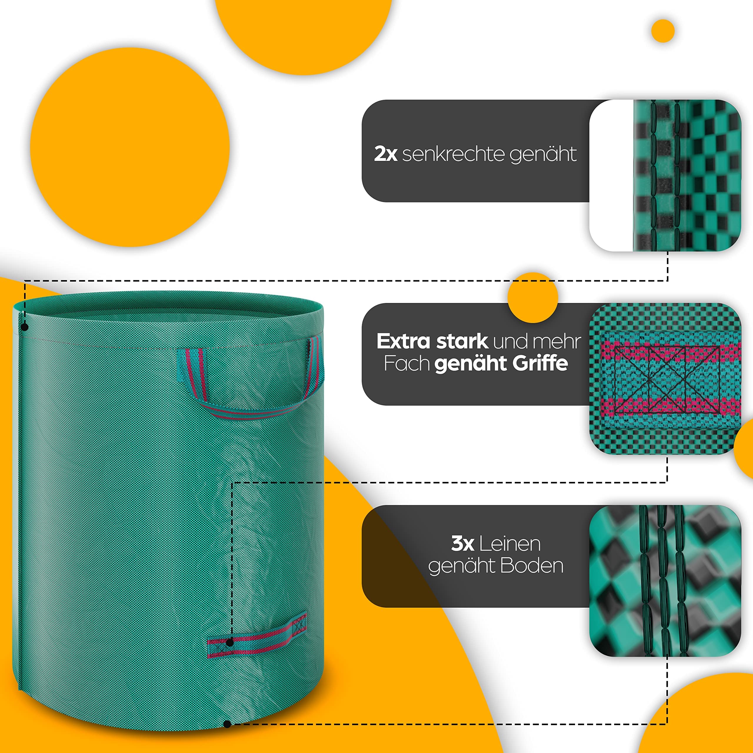 Alaskaprint Lot De 3 Sacs à Déchets De Jardin 272 L - Autoportants, Imperméables, Renforcés UV - Polypropylène 150 G/m² Vert