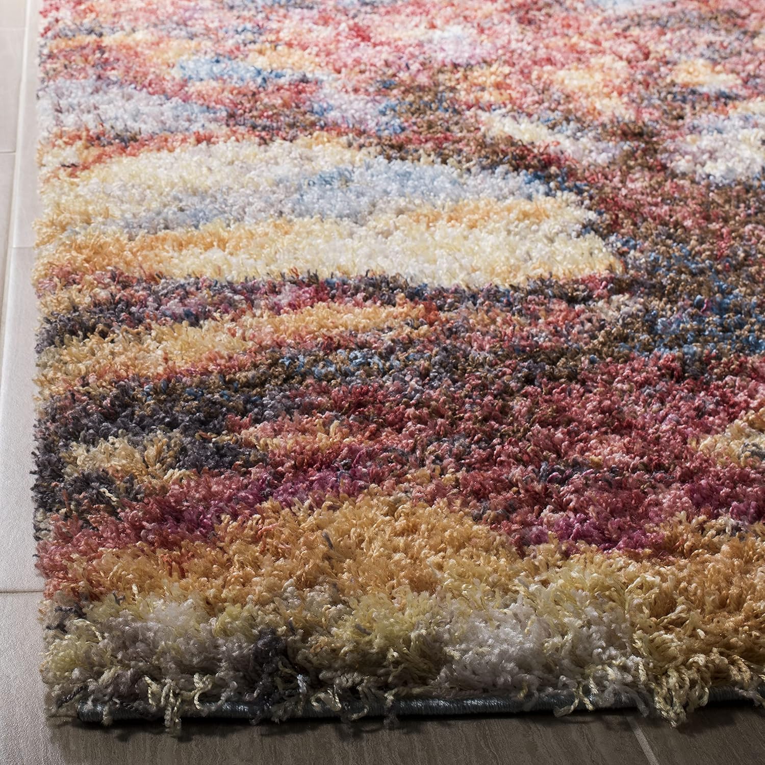 SAFAVIEH Gypsy Shag Collection Runner Rug - 2'3" x 6', Rust & Blue, Abstract Design, Non-Shedding & Easy Care, 2-inch Thick Ideal for High Traffic Areas in Living Room, Bedroom (GYP522C)