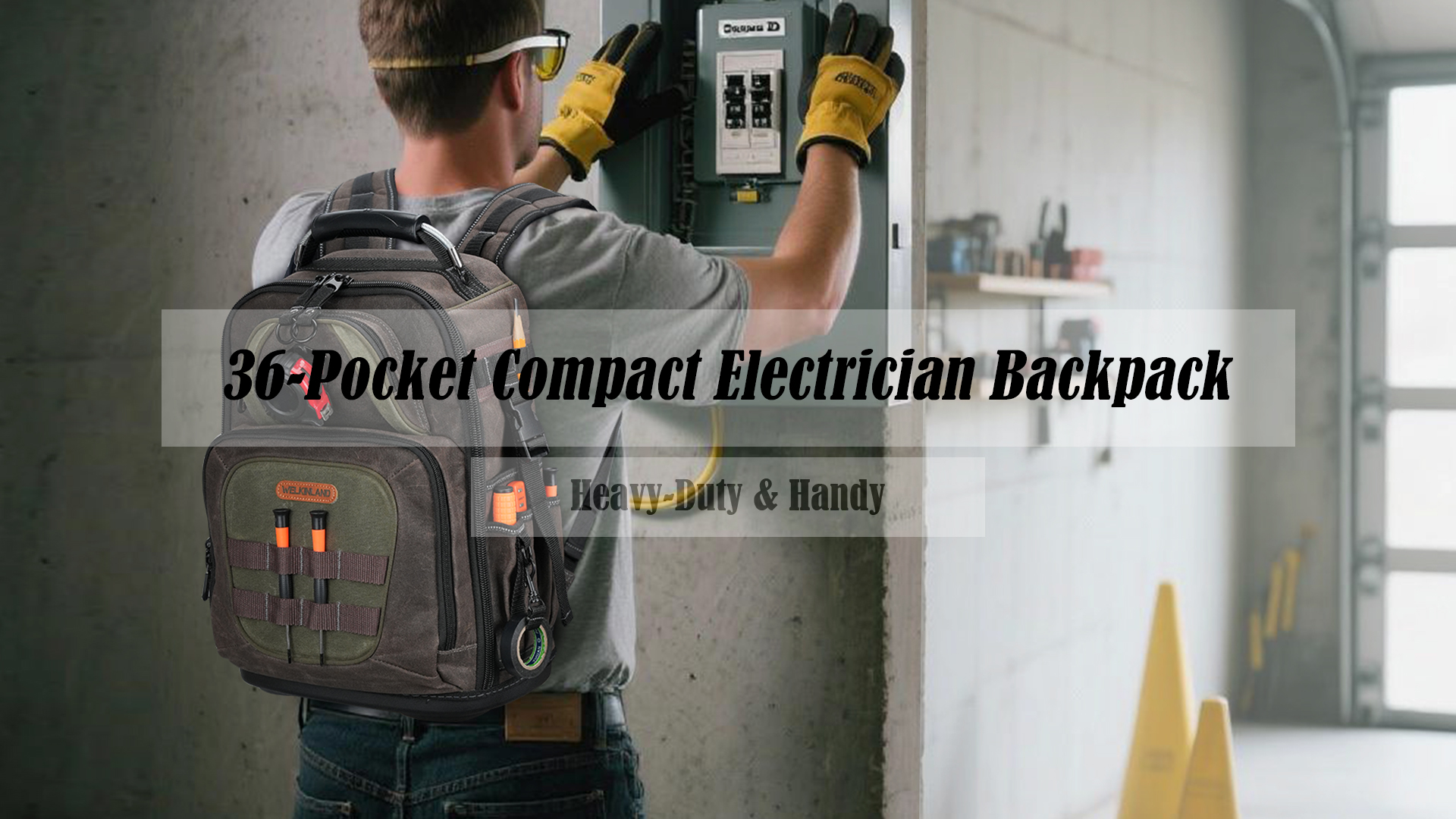 WELKINLAND 36-Pockets Electrician Backpack, Hard-Based HVAC