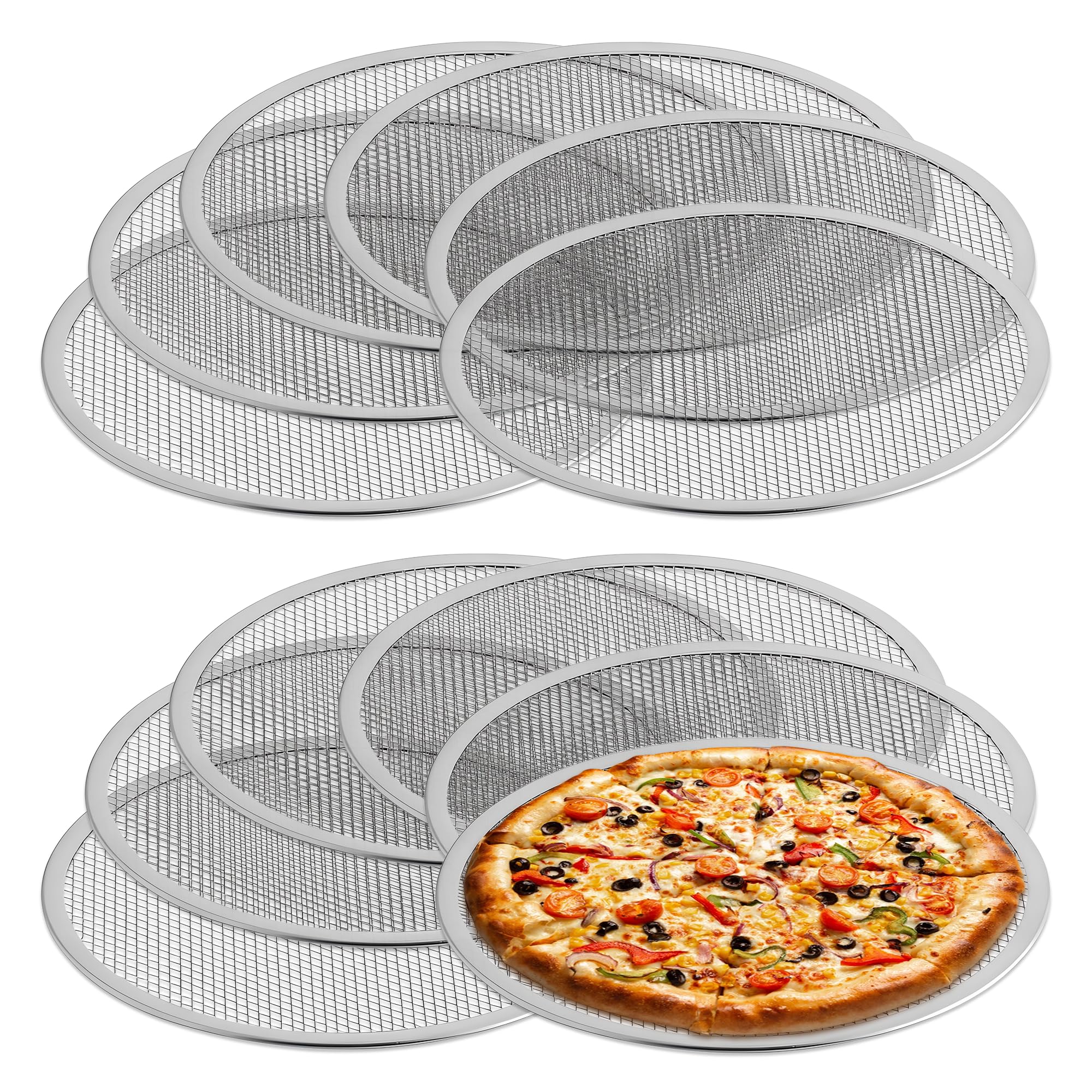 OCS Parts 12-Pack 18-Inch Aluminum Pizza Screen | Commercial Grade Pizza Tray Screen for Home Cooking, Pizzerias and Restaurants