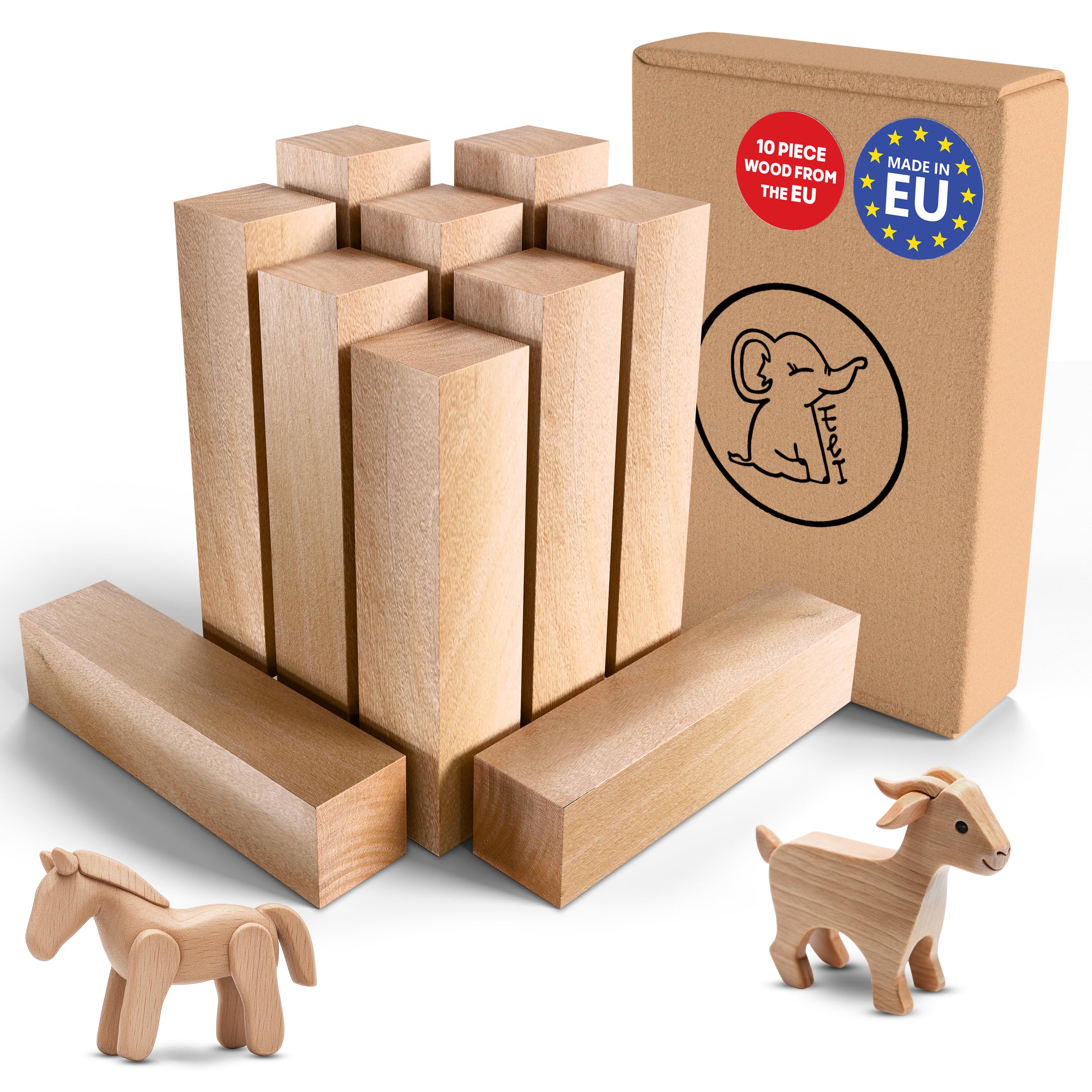 Eli Linden Carving Wood, Pack of 10 Wooden Blocks, Which Basswood for Carving or Turning, Carving Template