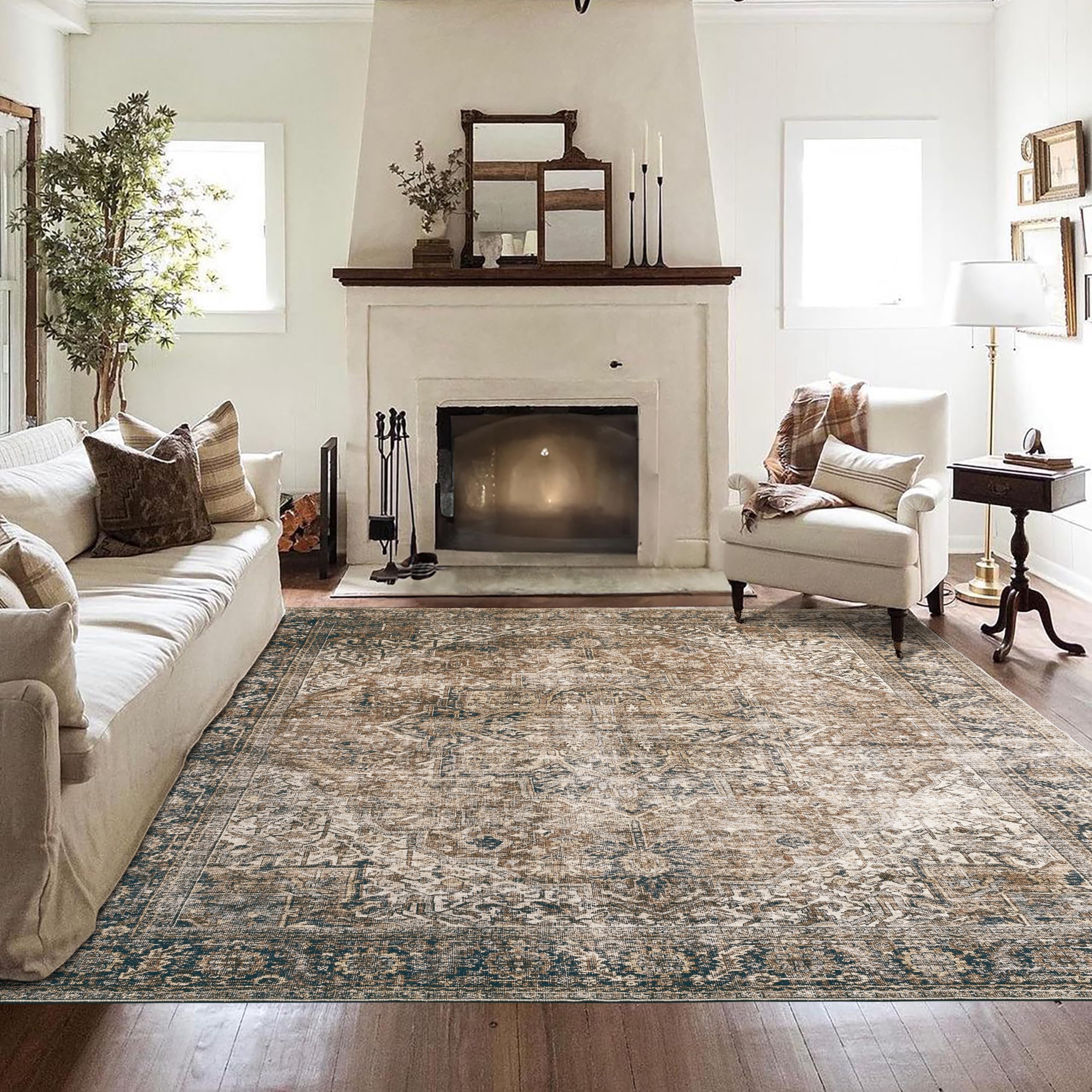 Amazon.com: BILEEHOME Dark Brown Vintage Floral Area Rugs,5x7