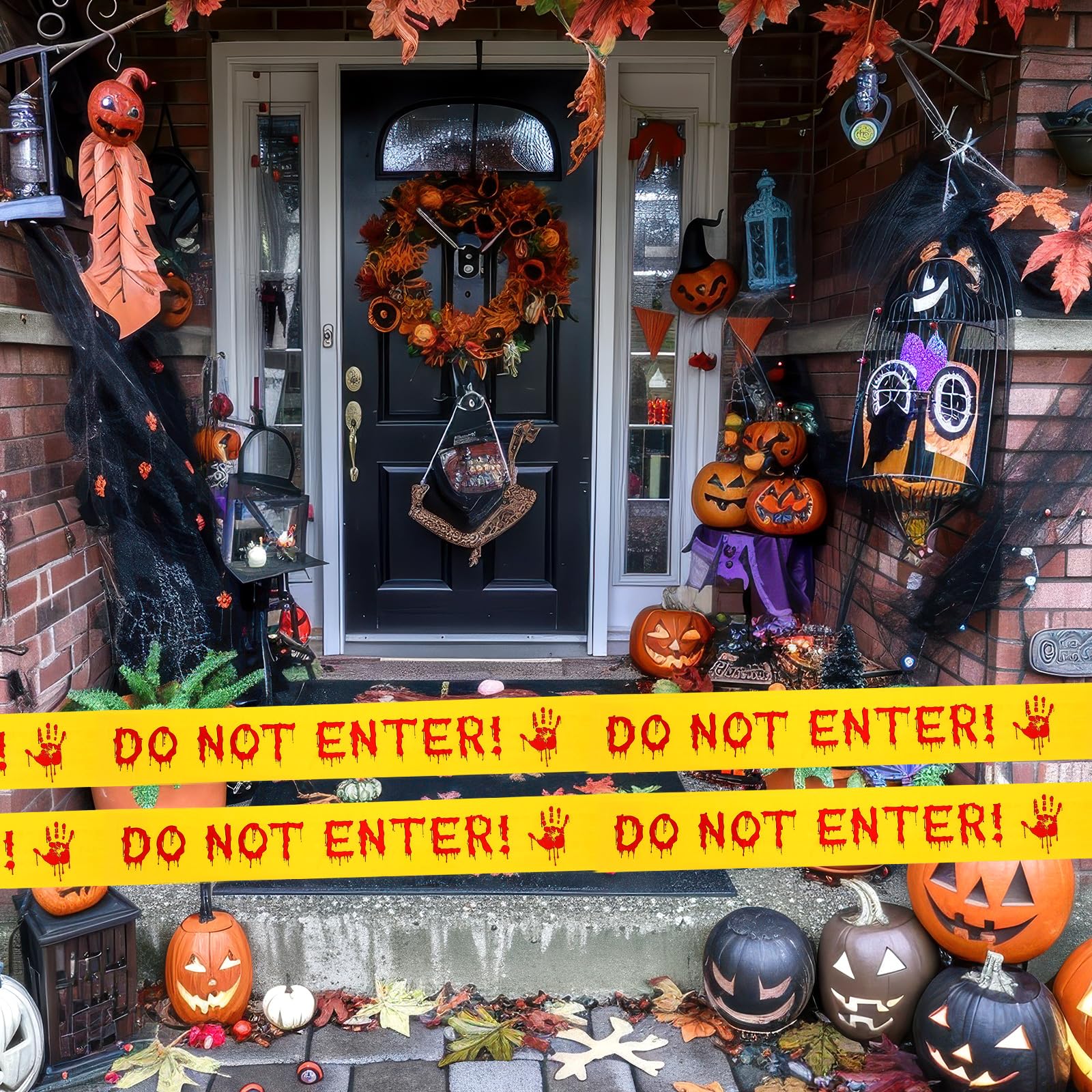 Amabro Taśma ostrzegawcza z dekoracjami na Halloween, 4,8 cm x 25 m, nie wchodź, straszna taśma ostrzegająca o niebezpieczeństwie, dekoracje na Halloween, straszna rolka taśmy na imprezy(DO NOT ENTER)