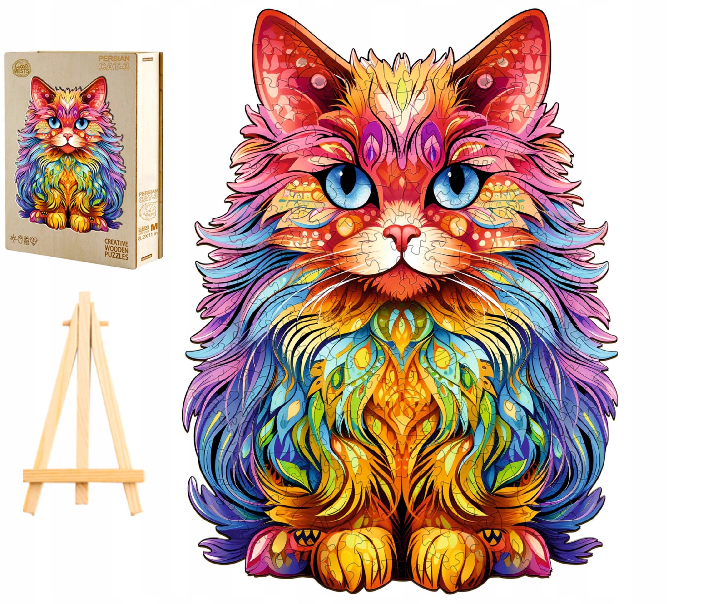 Puzzle In Legno 150 Pezzi Per Adulti - Forma Gatto Con Pezzi Animali - 30x30 Cm, Forme Irregolari - Gioco Da Tavolo Relax In Scatola Regalo - 3