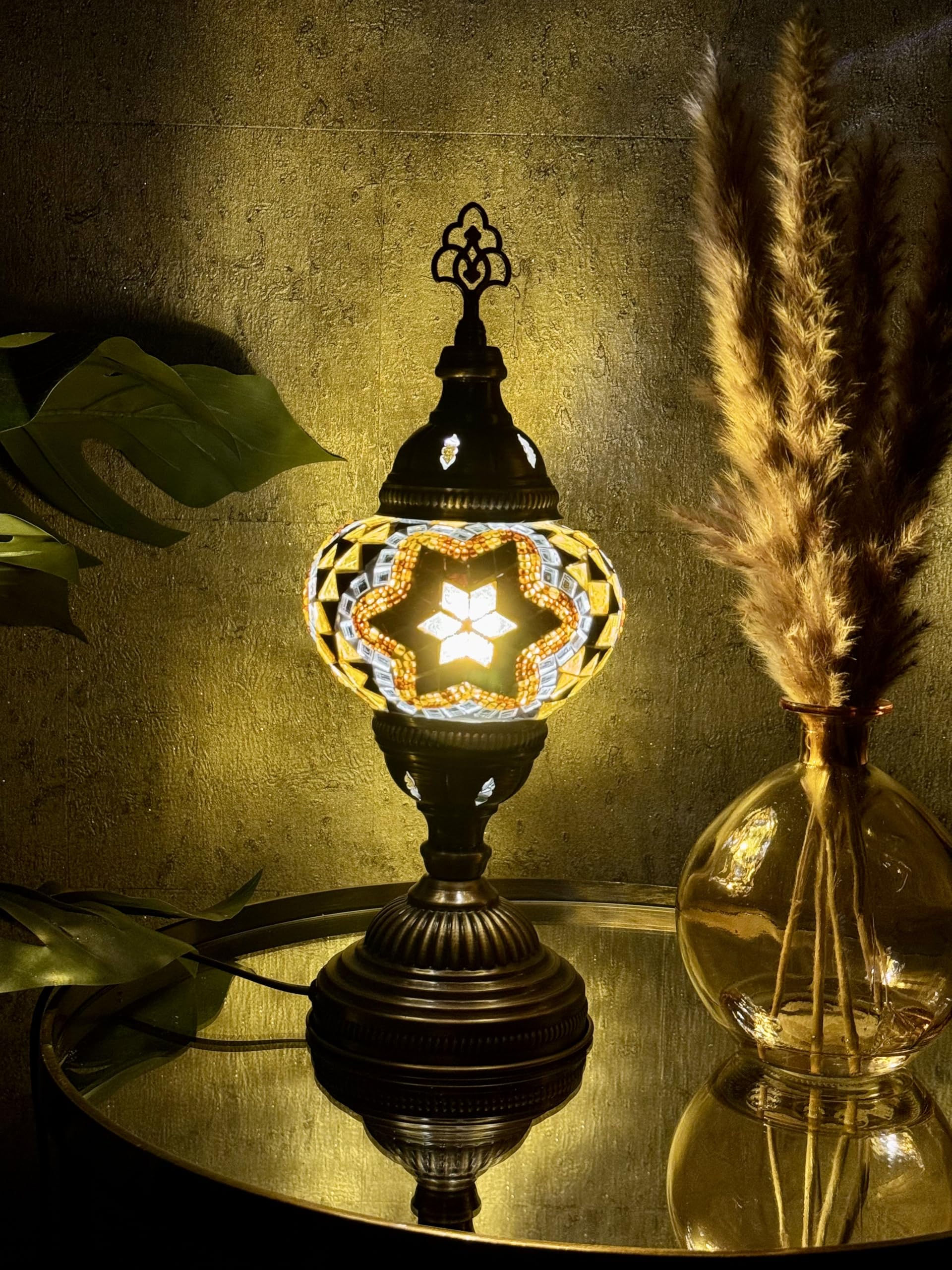 Lightza New Handmade Multi Color Turkish Moroccan Mosaic Table Lamp (Brown 03)