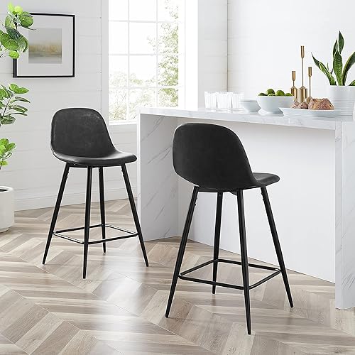Miniatura 2 de Crosley Furniture Weston - Juego de 2 taburetes de bar tapizados con altura de mostrador, color negro desgastadonegro mate