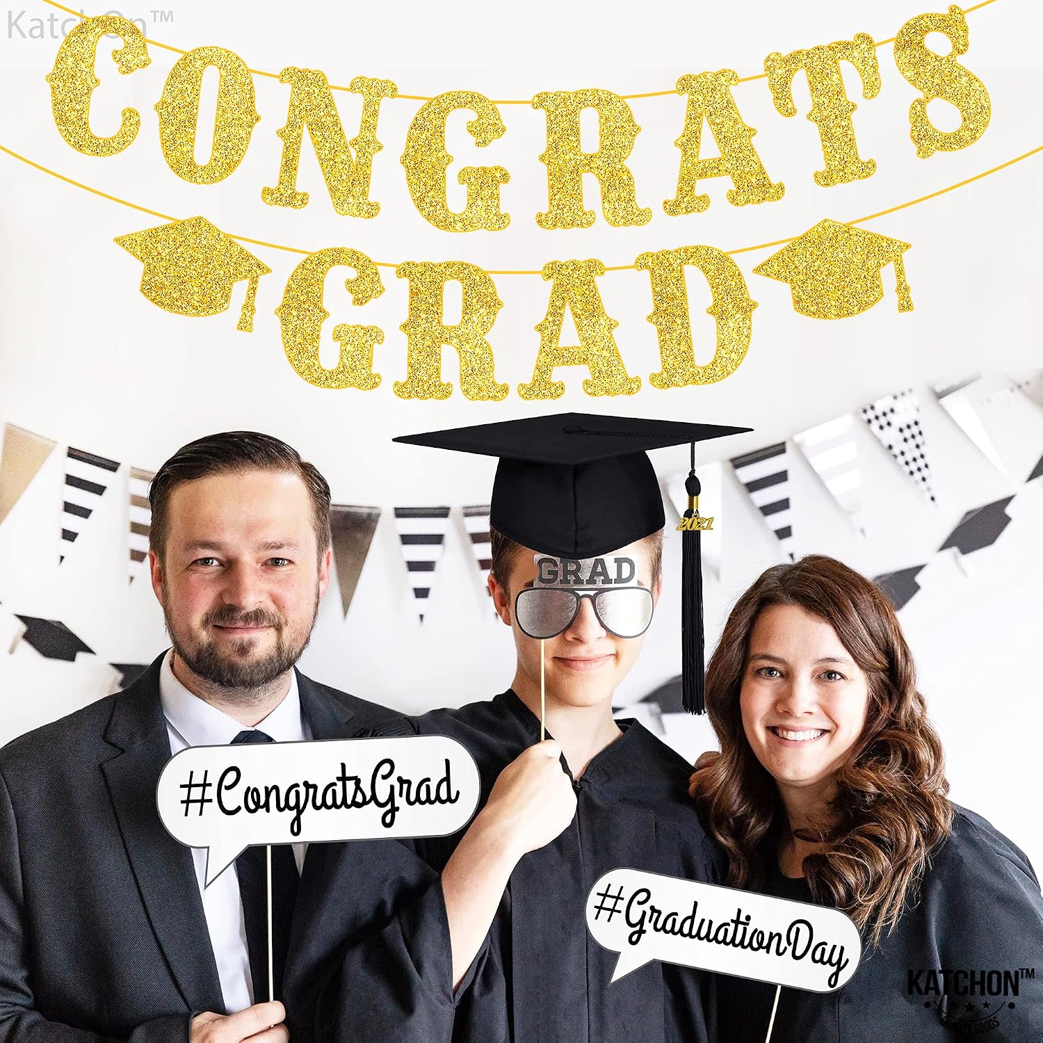Graduation Decoration 2026 | Glitter Gold Congrats Grad Banner 2026 - No DIY, 10 Feet | Gold Congrats Grad Sign for Graduation Decorations Class of 2026, KatchOn
