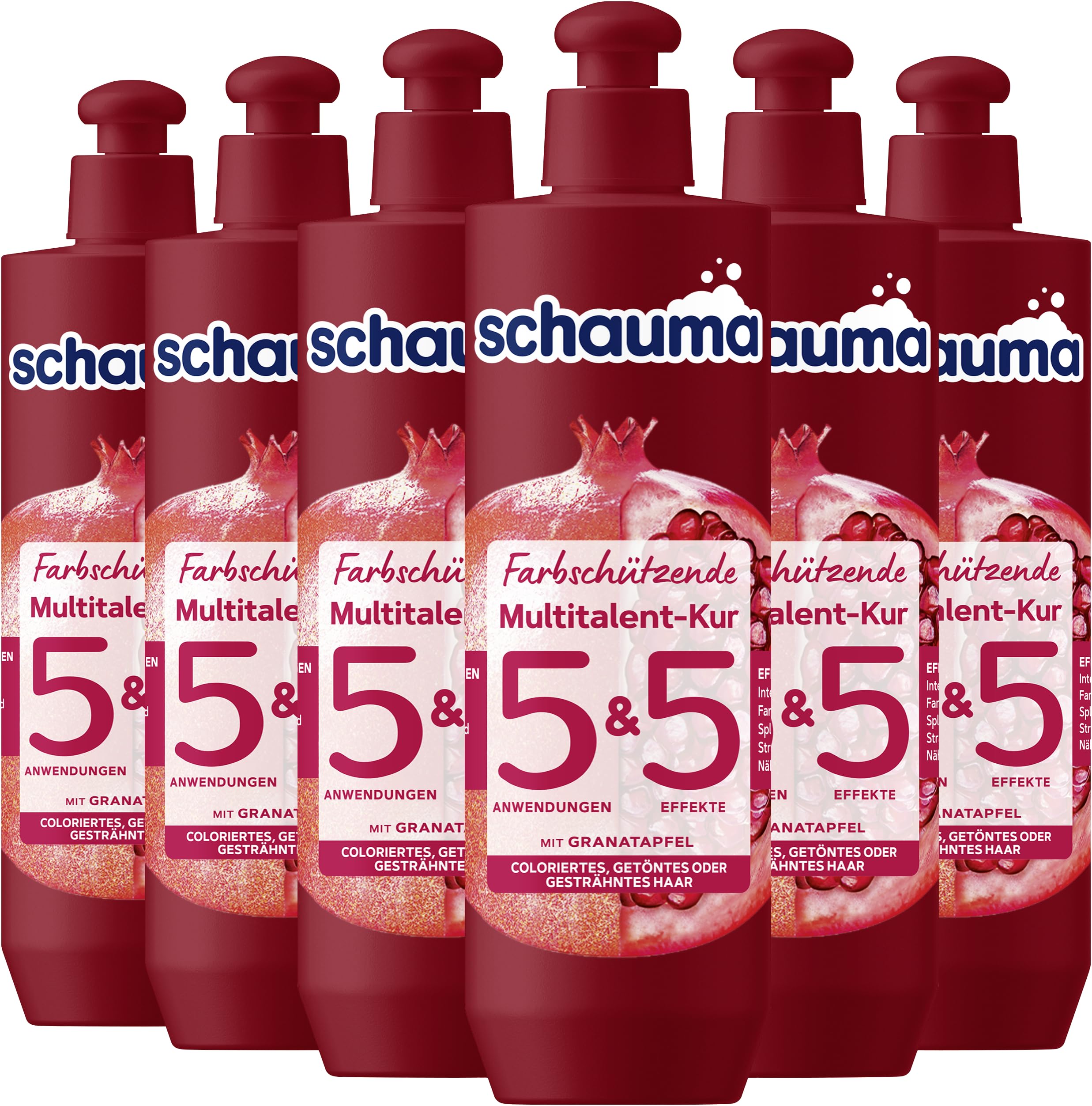SCHAUMA 5&5 Lot de 6 flacons de 300 ml de soin multi-talents pour cheveux colorés, teints ou méchés