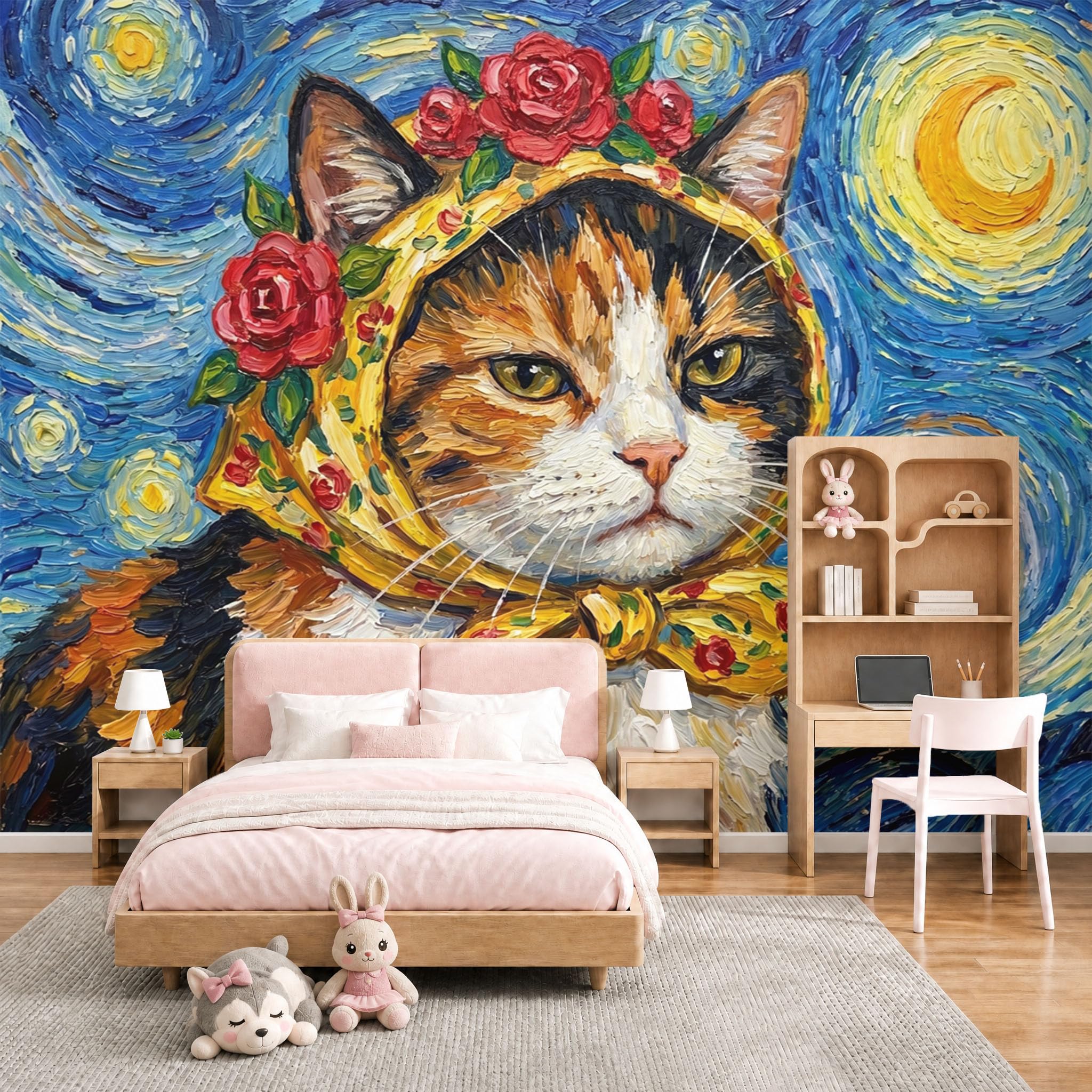 Papier peint 3D chat du ciel étoilé pour créer un cocon dans la chambre