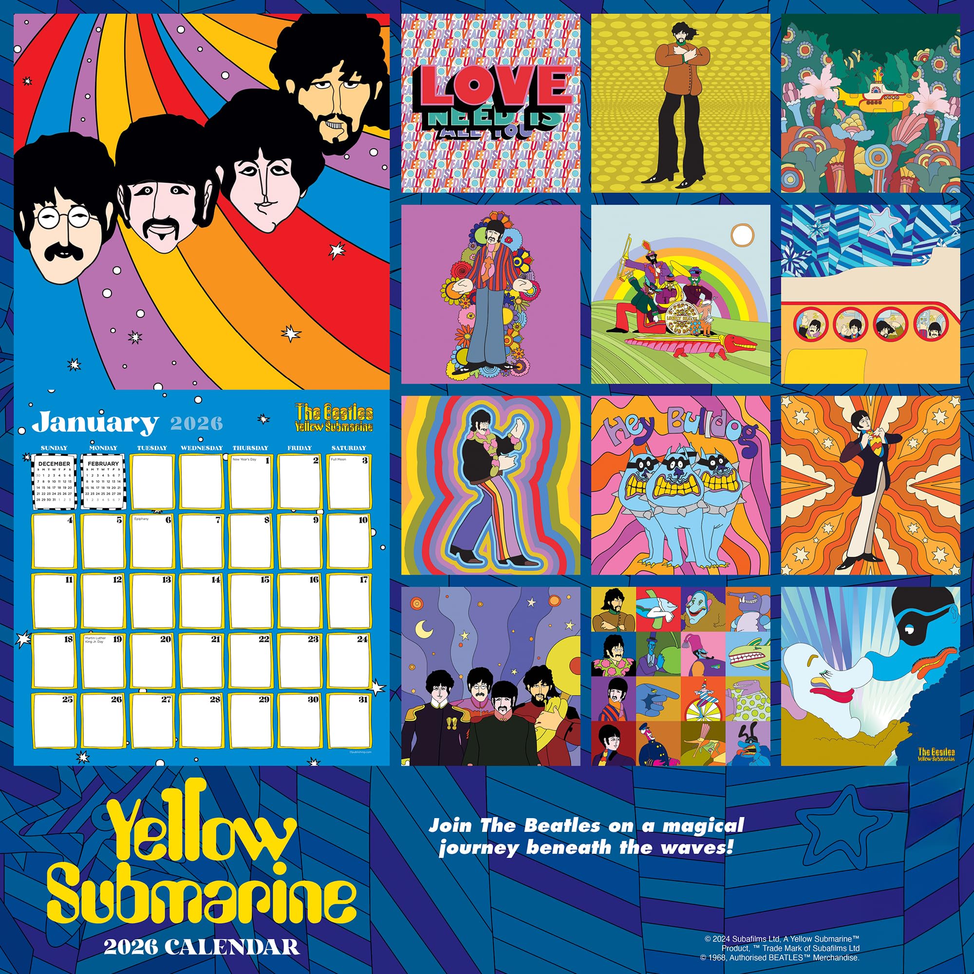 TF Publishing 2026 The Beatles: Yellow Submarine Wall Calendar