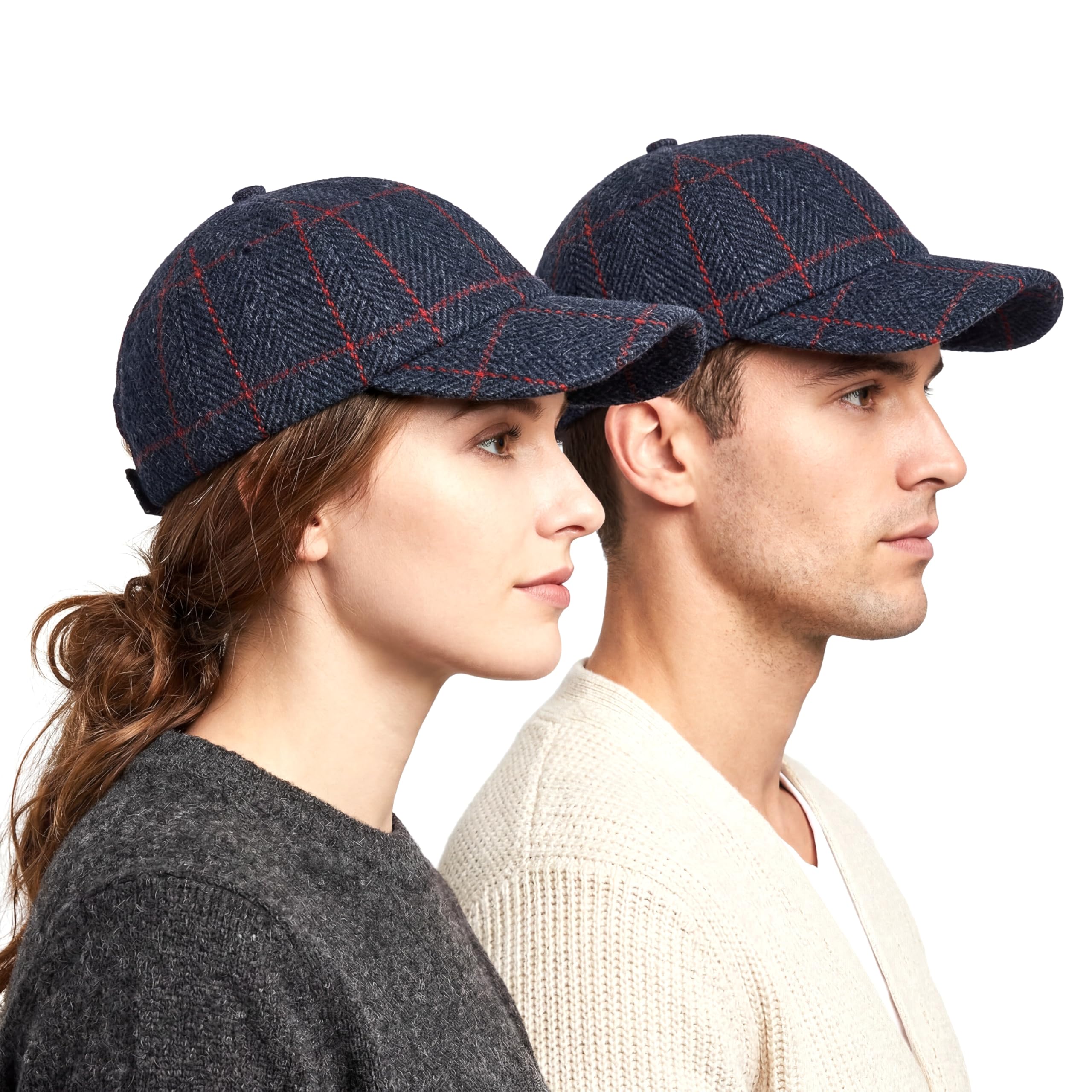 Tartan Tweeds Unisex Navy Herringbone Red Overcheck Harris Tweed Baseball Cap, Deep Crown, Fit 57-62Cm, Made In Scotland (Uk, Alpha, One Size, )