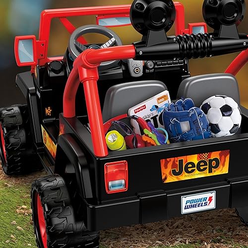 Miniatura 7 de Power Wheels - Juguete montable Jeep Wrangler Tough Talking con sonidos y micrófono, juguete preescolar, tracción multiterreno, 2 asientos, negro y