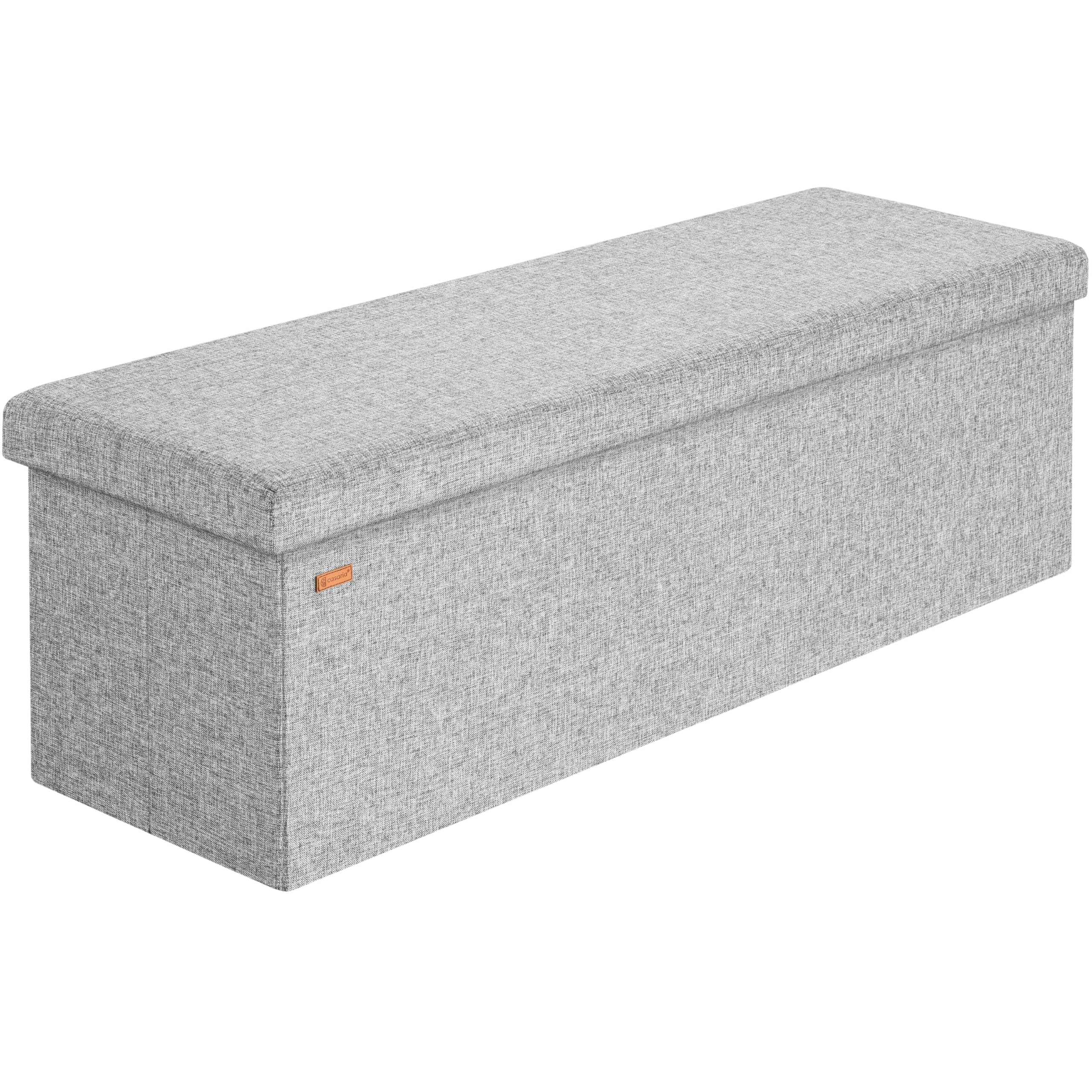 CASARIA® Banco Almacenaje Plegable Puff Reposapiés Otomana Almacenamiento Salón Dormitorio Capacidad Carga 300kg Resistente Efecto Lino 115x40x40cm Gris Claro
