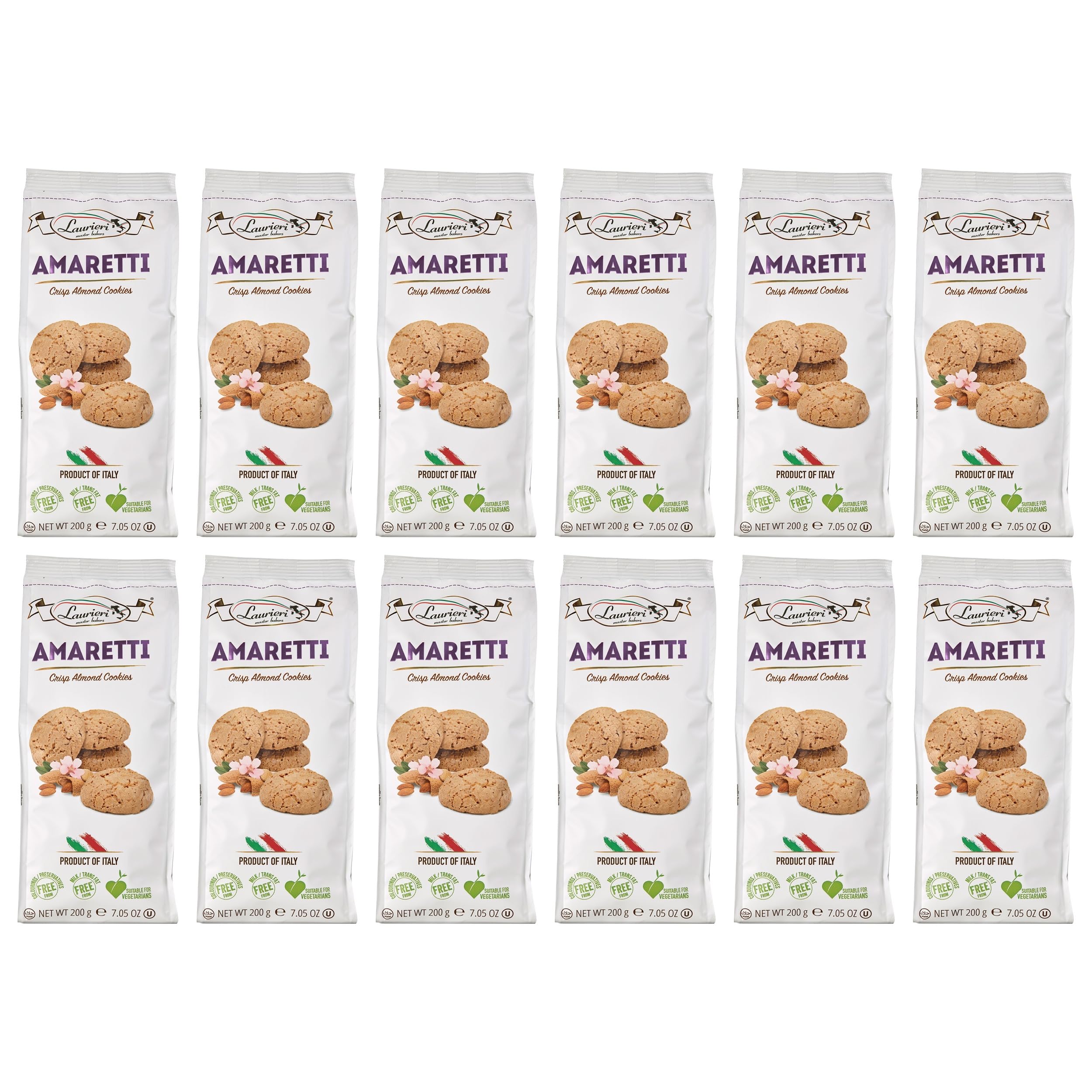 Laurieri Amaretti Knusprige Mandelkekse aus Italien inkl. FeinWert E-Book (12 x 200 g)