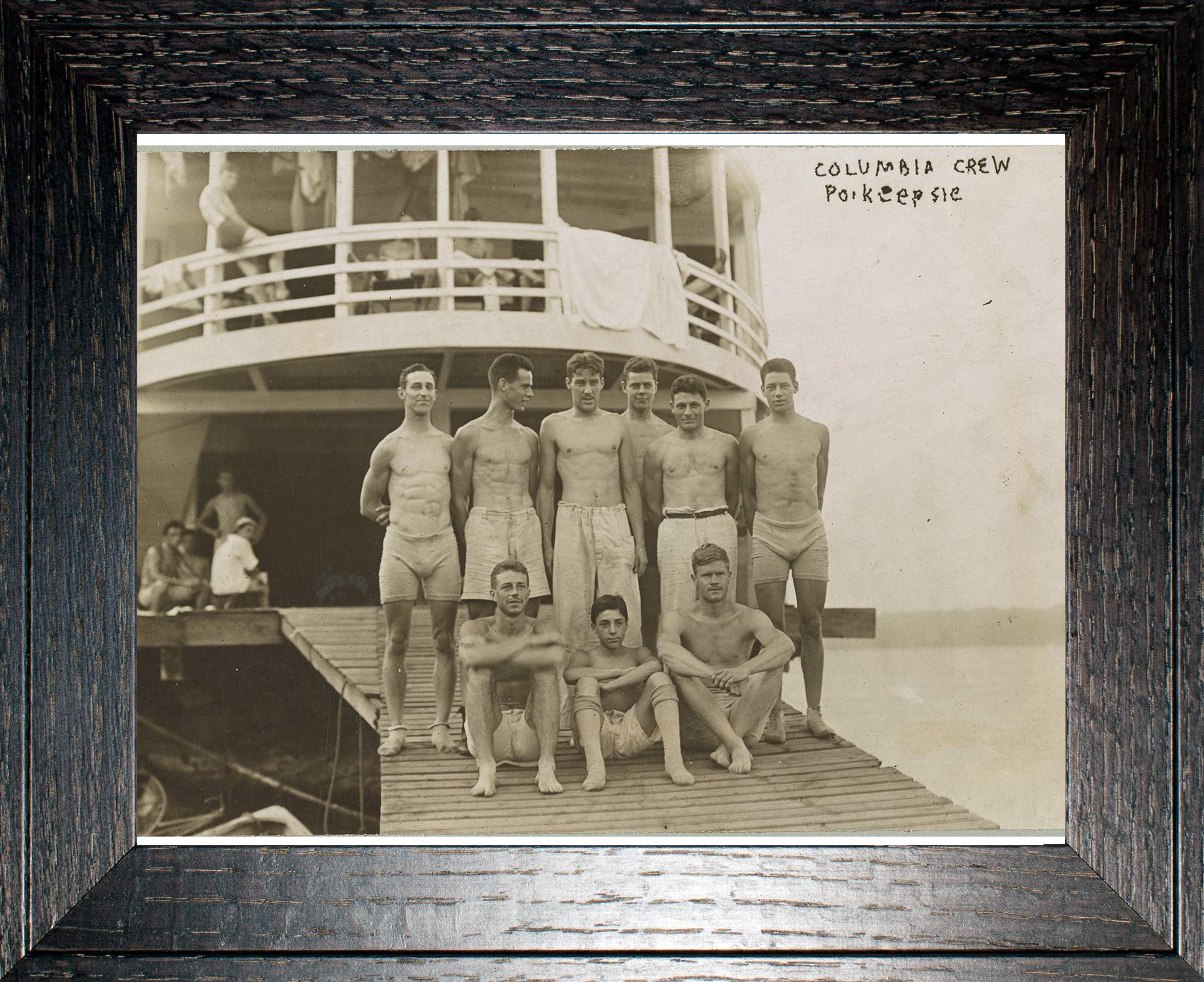 University Crew Team in Po'keepsie Photograph in a Rustic Oak Frame - Historical Artwork from 1910 - (18" x 24") - Gloss