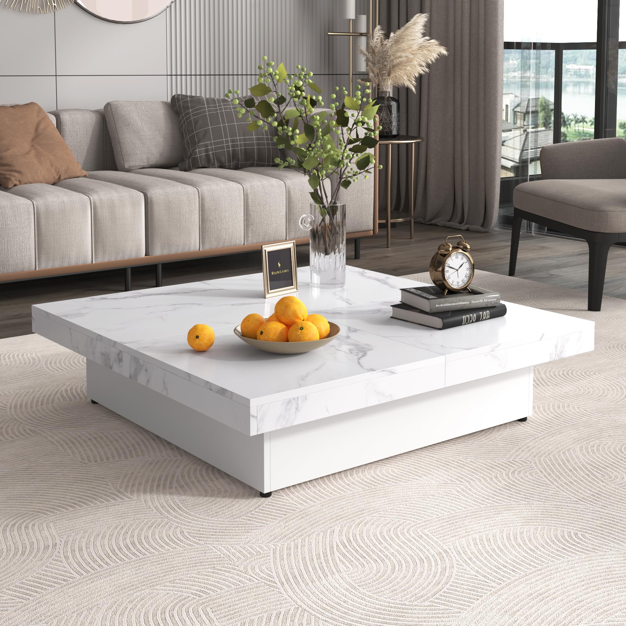 Amazon.com: TehRecBT White Marble Veneer Coffee Table for Living