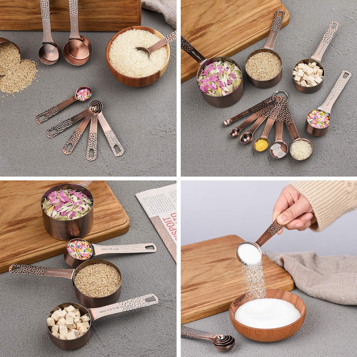 Copper Plated Measuring Cups and Spoons set 18 for Dry & Liquid, Metric & US Stainless Steel Measuring Cup and Spoon Set with Leveler for Baking & Kitchen