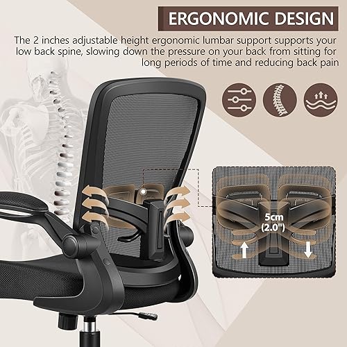 Miniatura 4 de Silla de oficina ergonómica con altura ajustable, reposabrazos abatibles, inclinación flexible, giro de 360, soporte lumbar, cómodo cojín