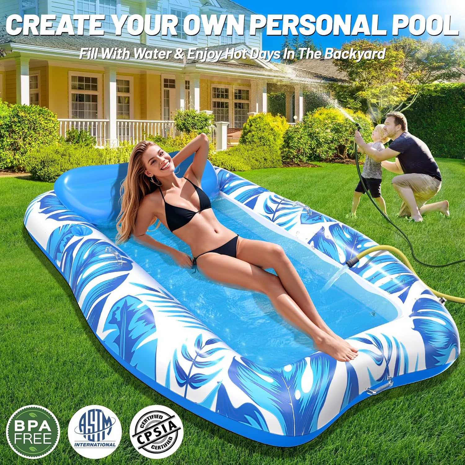 LanAqua Inflatable Tanning Pool, Large Tanning Pool Lounger Float for Adults with Removable Head Rest, Sunbathing Tanning Pool Float with Cup & Phone Holders, Blow Up Tanning Pool Bed