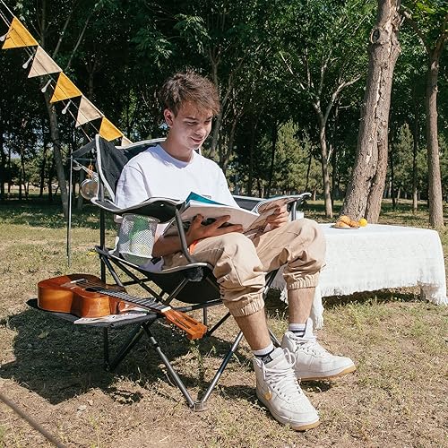 Miniatura 9 de KingCamp - Silla plegable de respaldo alto, sillas de césped portátiles para adultos con brazo duro, reposacabezas, bolsillo para campamento al aire