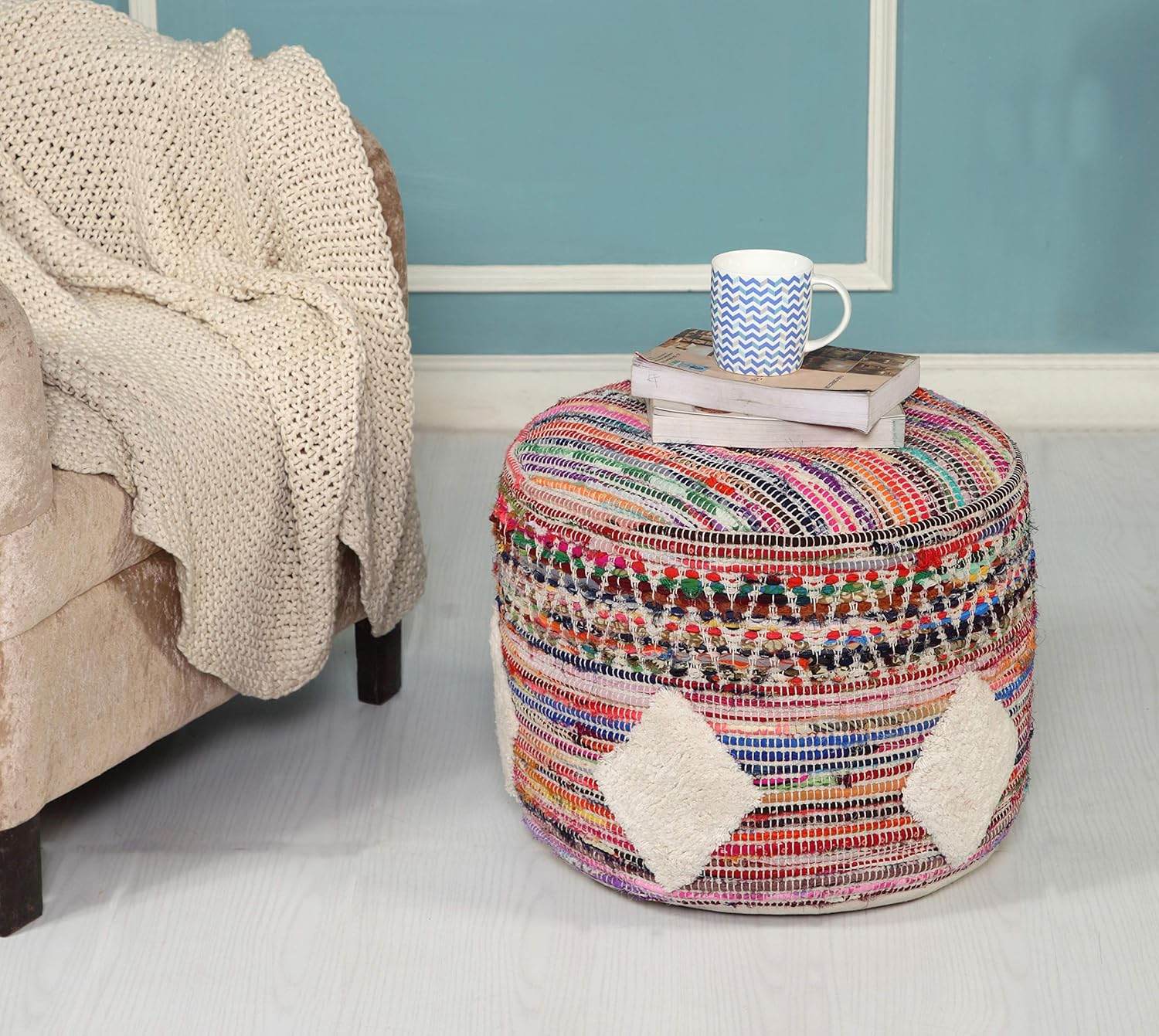 One-Day Sale: Up to 40% Off LR Home Boho Geometric Pouf, 18 x 18 x 14, Multi