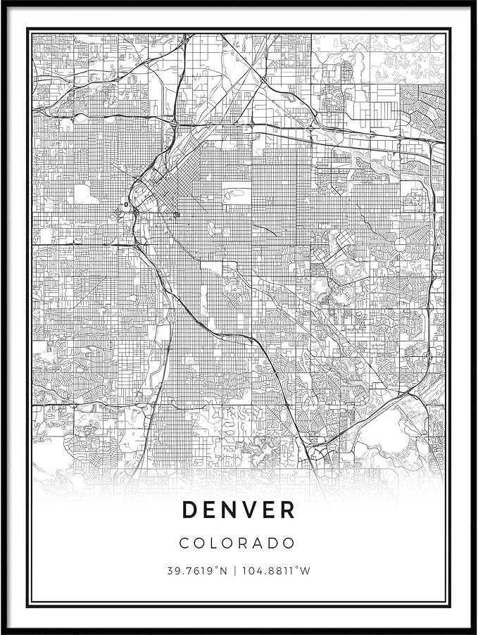 Amazon.com: Denver map poster print | Modern black and white wall art ...