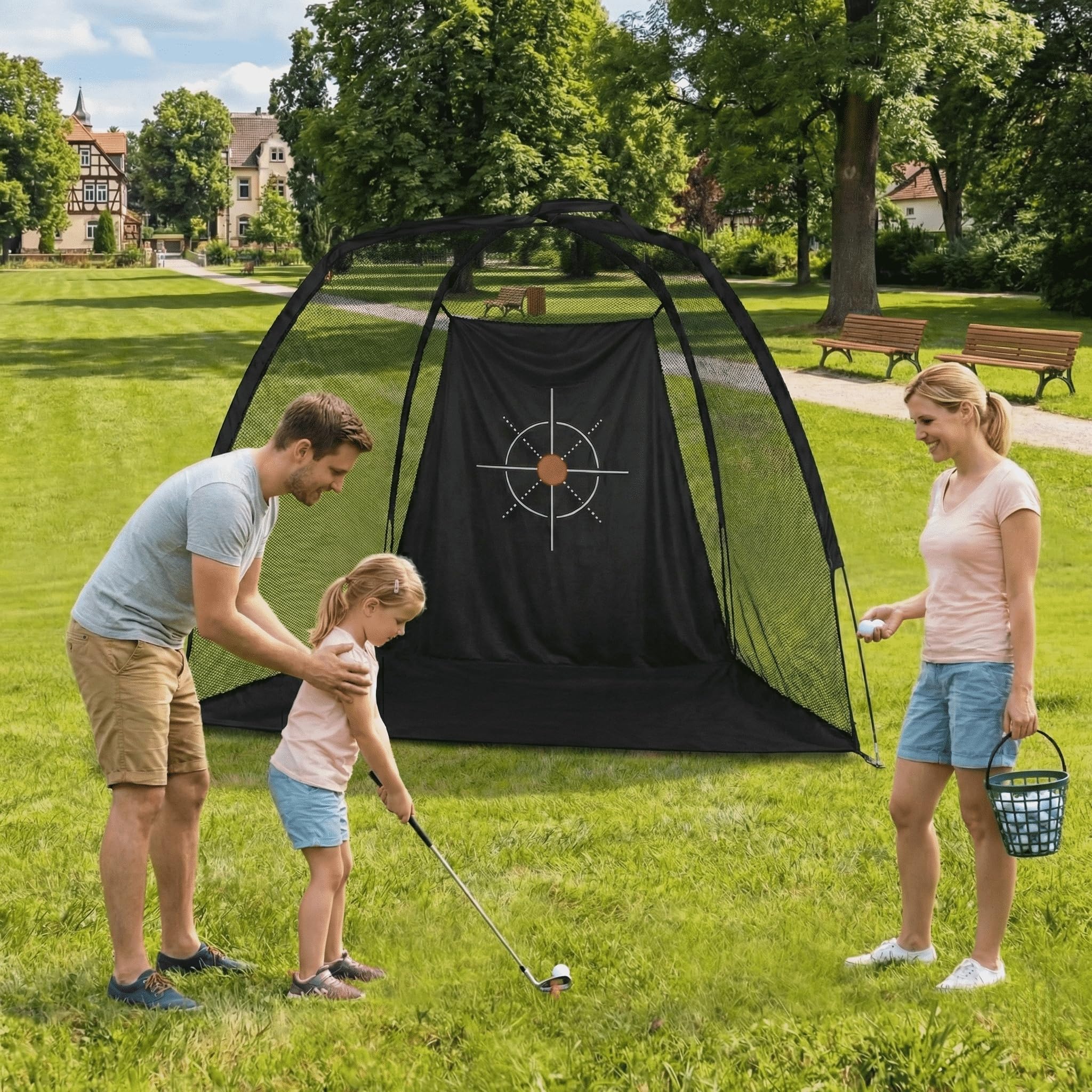 Kapler Golfnetz für Zuhause: Golf Übungsnetz - Schlagnetz Set inkl. Matte Bälle für Indoor Outdoor Garten - Robustes Trainingsnetz für Full Swing Chipping