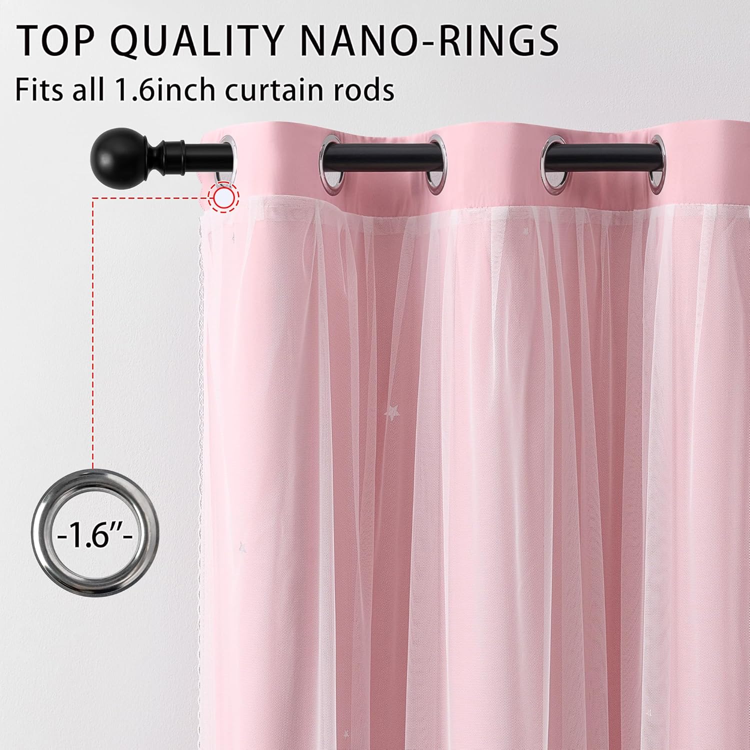 XiDi Blackout Light Pink Curtains Star with Sheer Overlay for Girls Bedroom Living Room 84 Inches Long 2 Panels Nursery Kids Princess Room Darkening Drapes Grommet Window Curtains Baby Pink 34x84