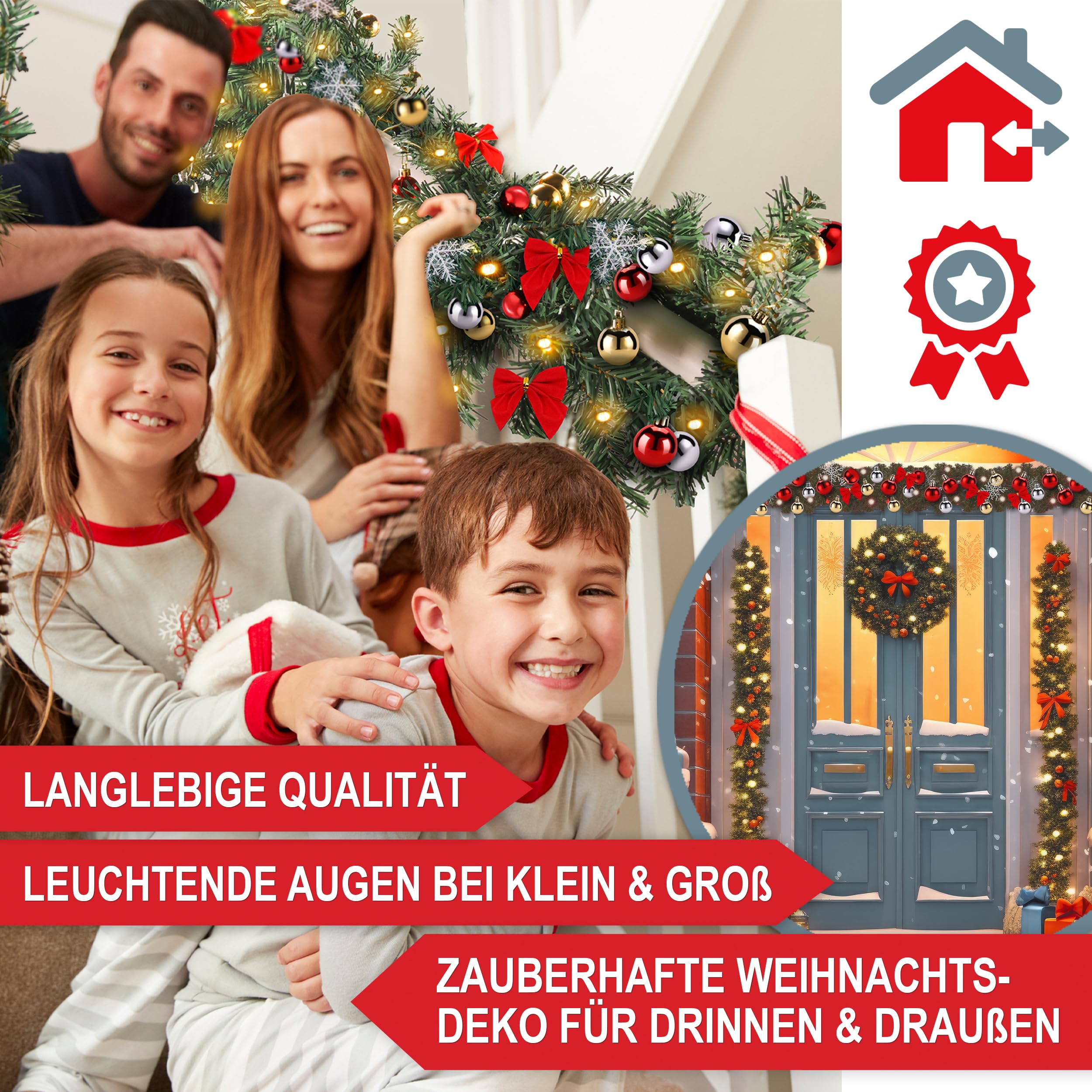 ONBEST Weihnachts-Girlande 10m mit Beleuchtung 100 LEDs warmweiß – Fernbedienung, Timer, 7 Lichteffekte – Weihnachtsdeko Tannengrün mit Lichterkette & Deko für In- & Outdoor (10 Meter)