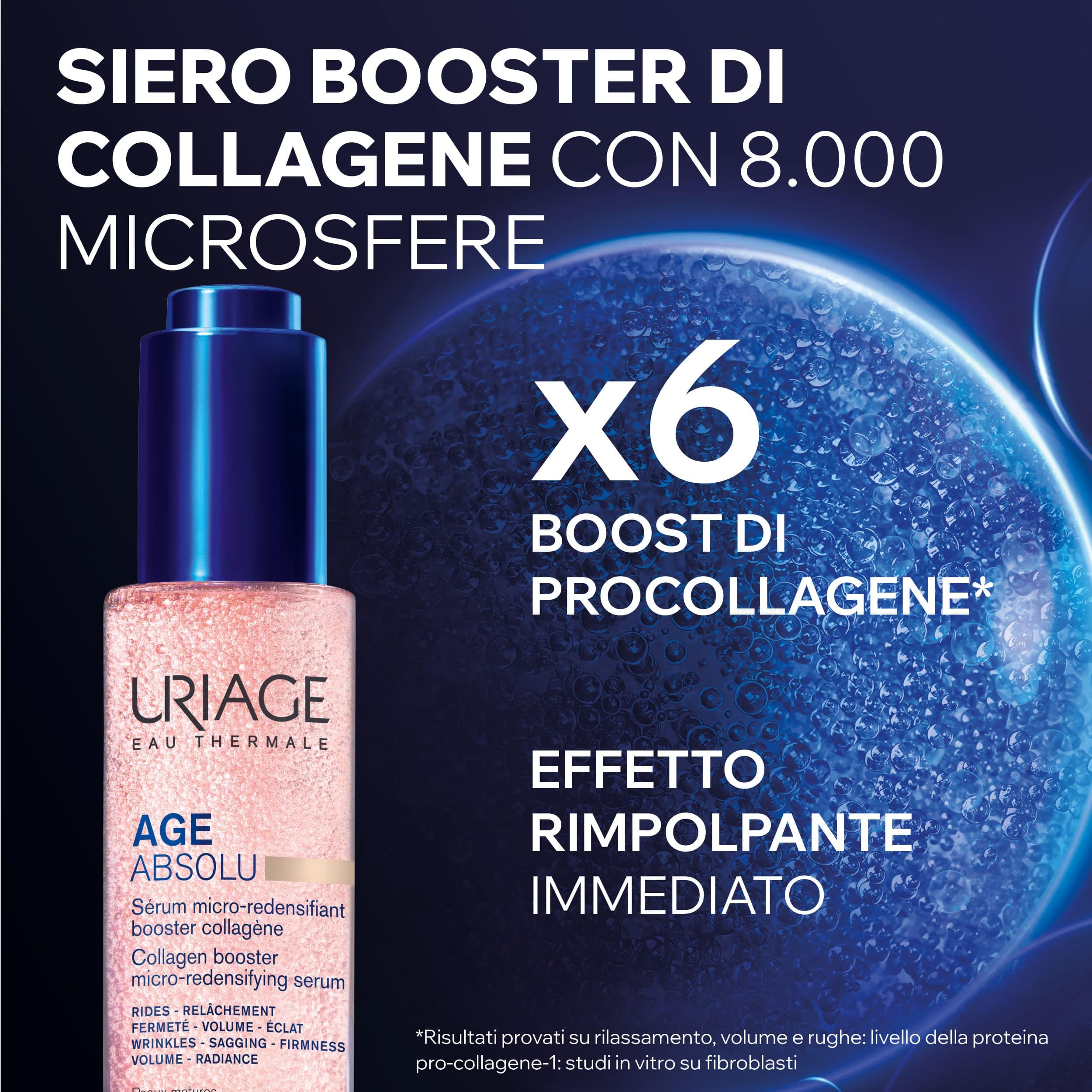 Uriage Age Absolu Siero micro-ridensificante Booster di Collagene con peptidi di procollagene e retinolo - Effetto rimpolpante immediato, Bosster di Pro-collagene X6 - Rughe, luminosità, volume - 30ml