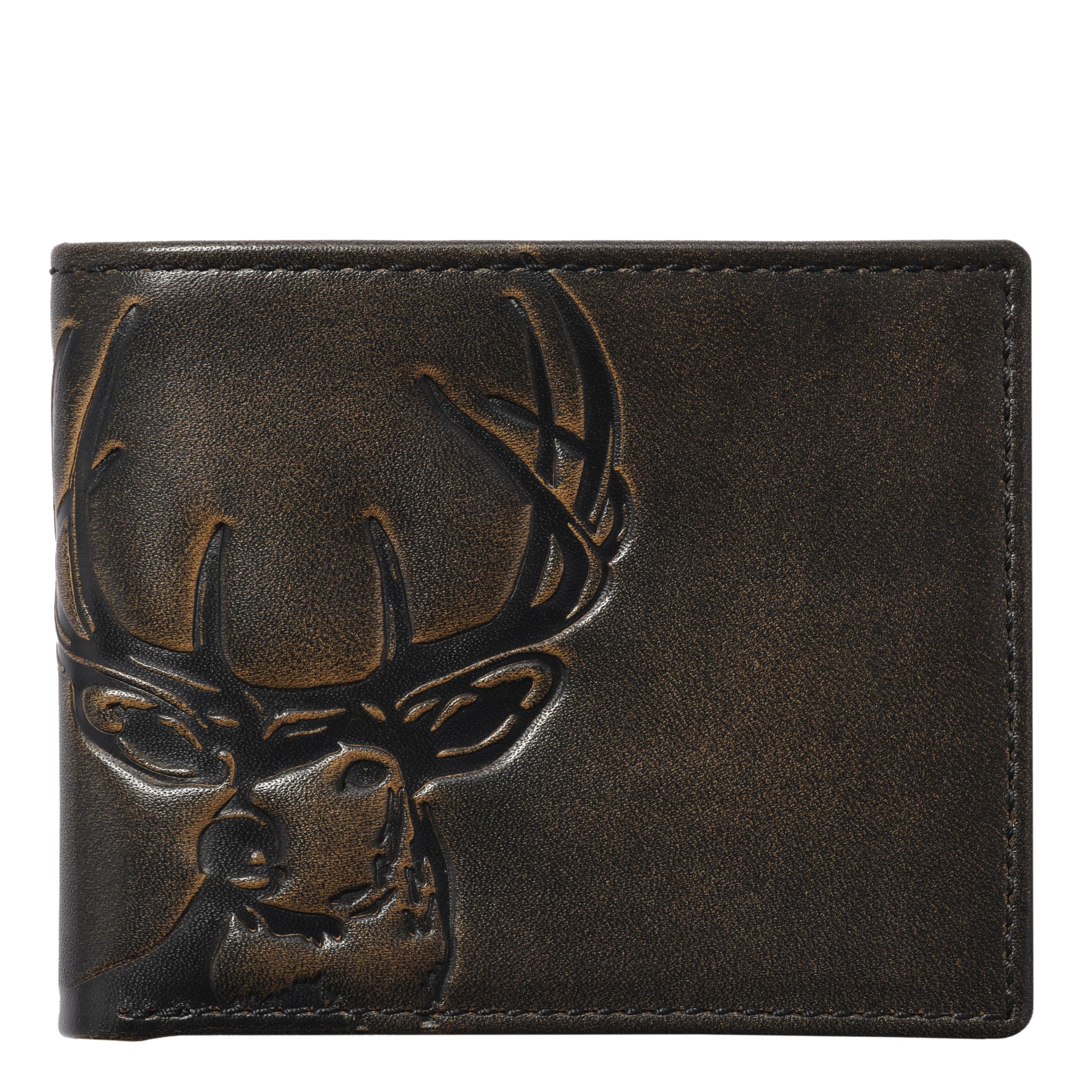 House of Jack Co.Deer Bifold Wallet for Men and Outdoorsmen with Two ID Windows, Camou Lining, Full Grain Cowhide Leather Wallet, Black