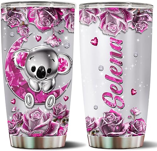 Vaso de Koala personalizado, regalo para mujeres, niñas, hija, mamá, aislado de 20 onzas, taza de café de acero inoxidable, taza de viaje, botella