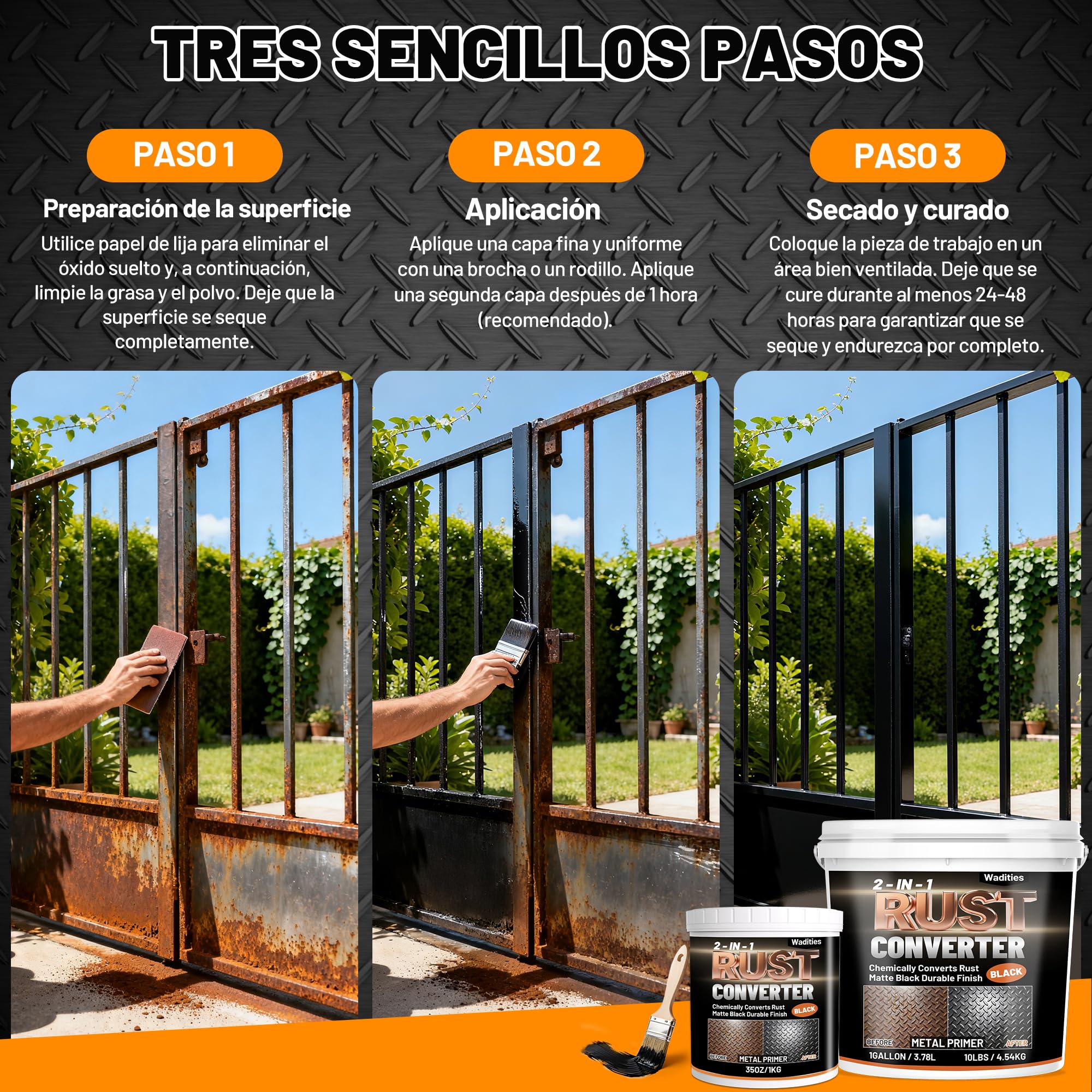 Convertidor de óxido y imprimación para metal 2 en 1, 1kg pintura inhibidora de óxido negro mate de para metal, pintura resistente al calor para chasis, bastidores, embarcaciones e industrias