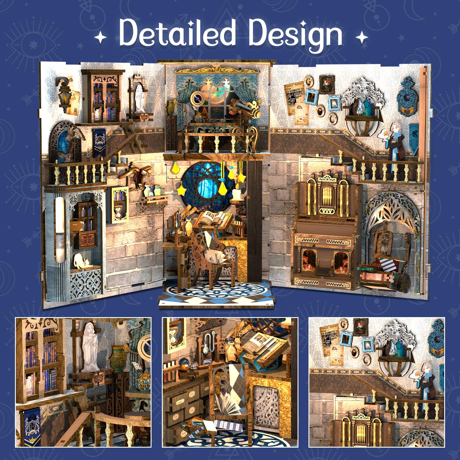 Cutefun DIY Book Nook - Kit per casa delle bambole in miniatura 3D, in legno, per libreria, con inserto per libreria, modello di costruzione, kit regalo creativo con luce (B The Nebula Rest Room)