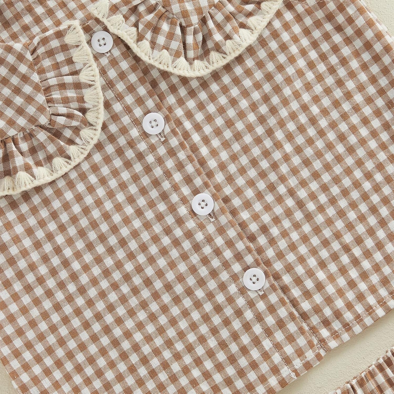 Thorn Tree Girls Summer Outfits Ruffle Sleeve Button Up Dress Tops Plaid Linen Pants Spring Toddler Girl Clothes - Image 6