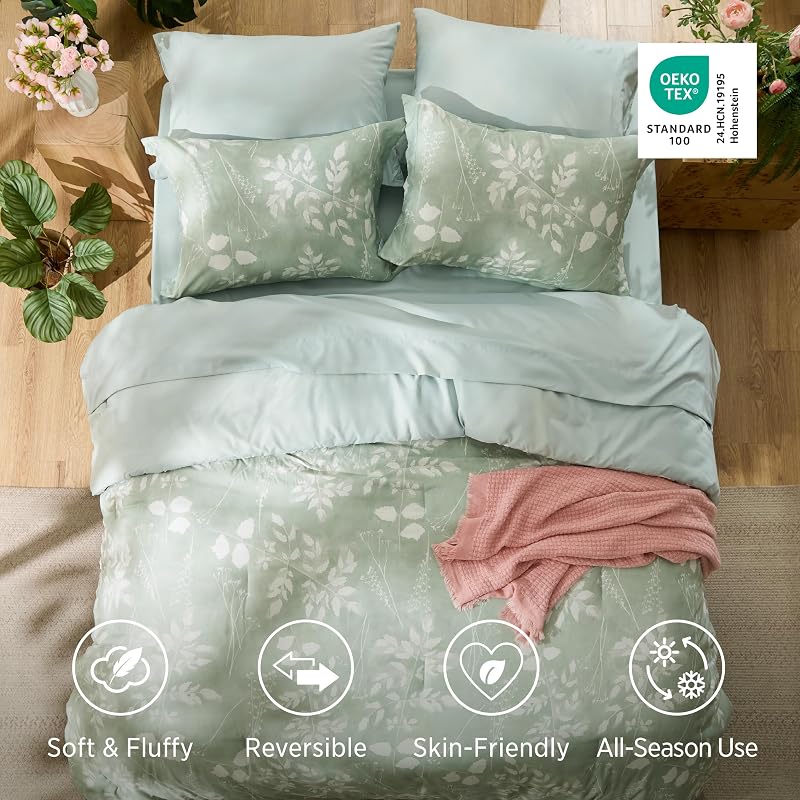 Bedsure Sage Green Queen Comforter Set, Floral Bedding Sets, 7 Piece image 3